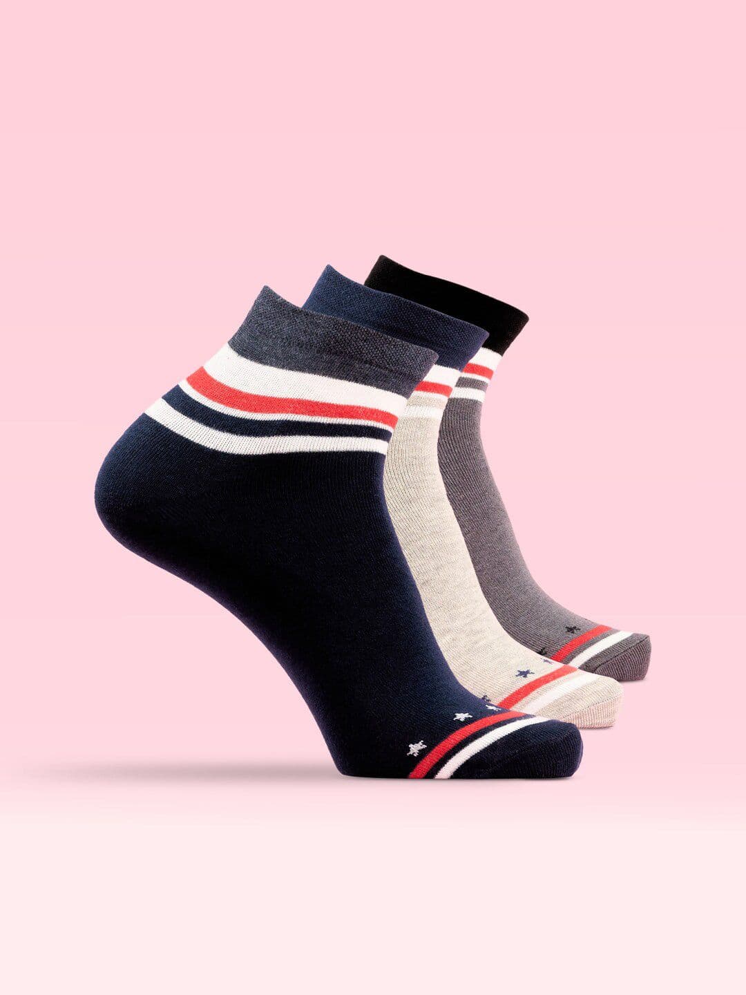 LUX MOZZE Pack Of 3 Colourblocked Anti-Microbial Ankle Length Socks - view 1