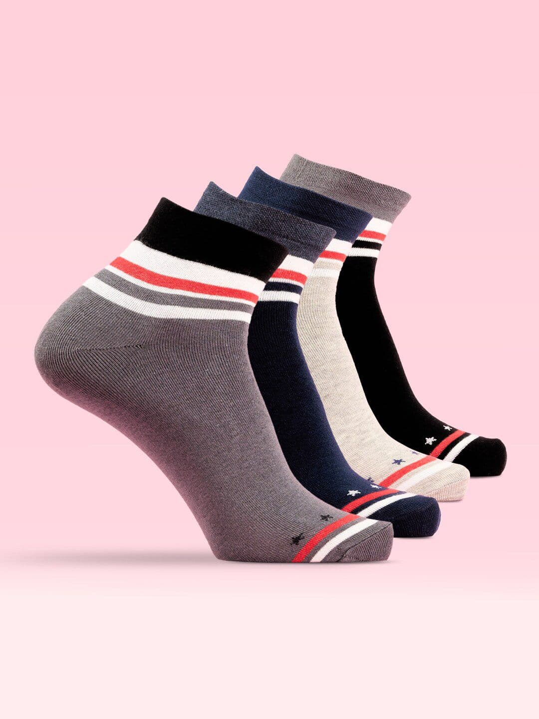 LUX MOZZE Men Pack Of 4 Striped Anti Microbial Ankle-Length Socks - view 1