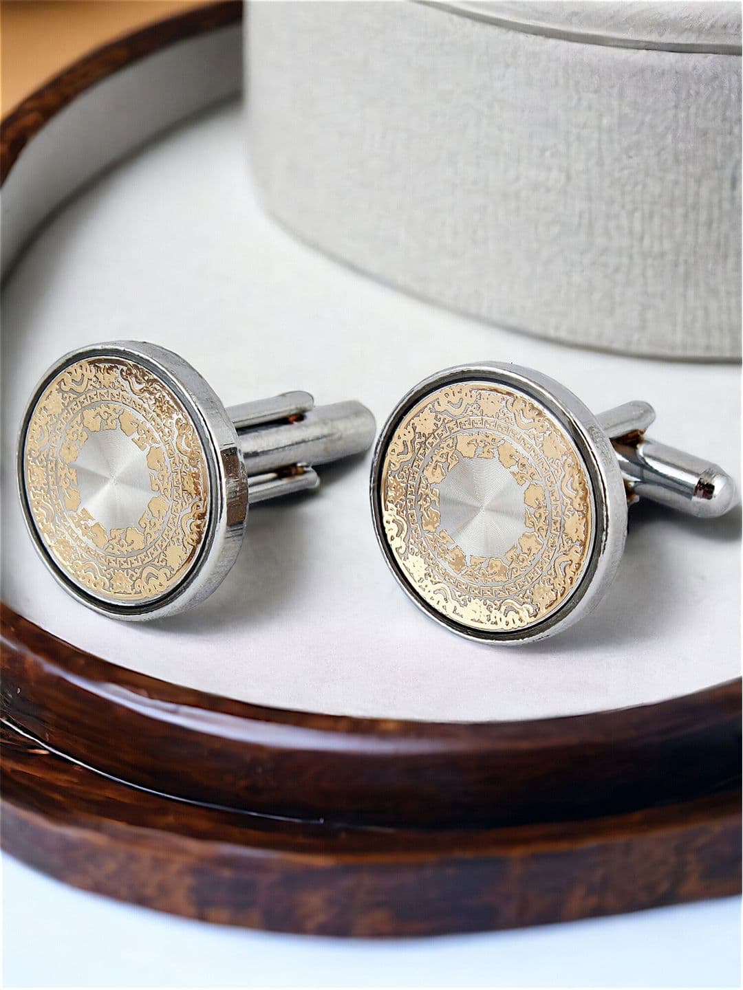 LUCKY JEWELLERY Silver Plated Printed Round Blazer Cufflinks - view 1