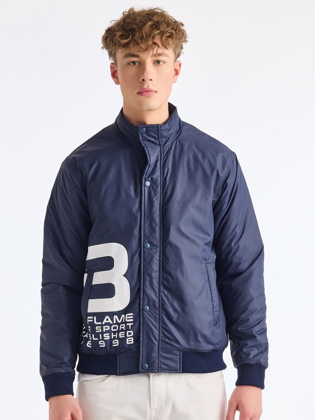 Red Flame Typography Printed Bomber Jacket - view 1