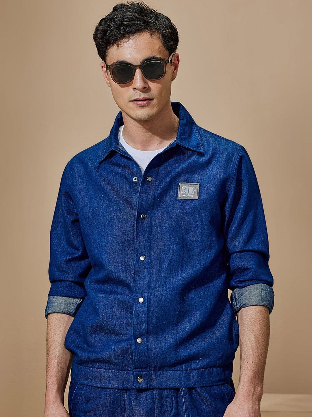 Red Flame Spread Collar Linen Cotton Denim Jacket - view 1