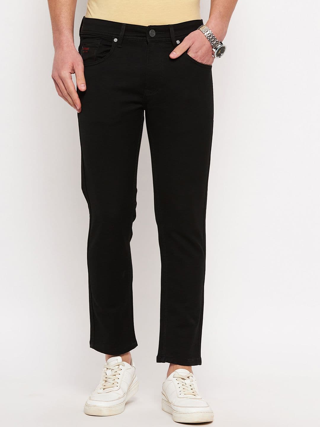Duke Men Slim Fit Mid-Rise Clean Look Cotton Cropped Stretchable Stretchable Jeans - view 1