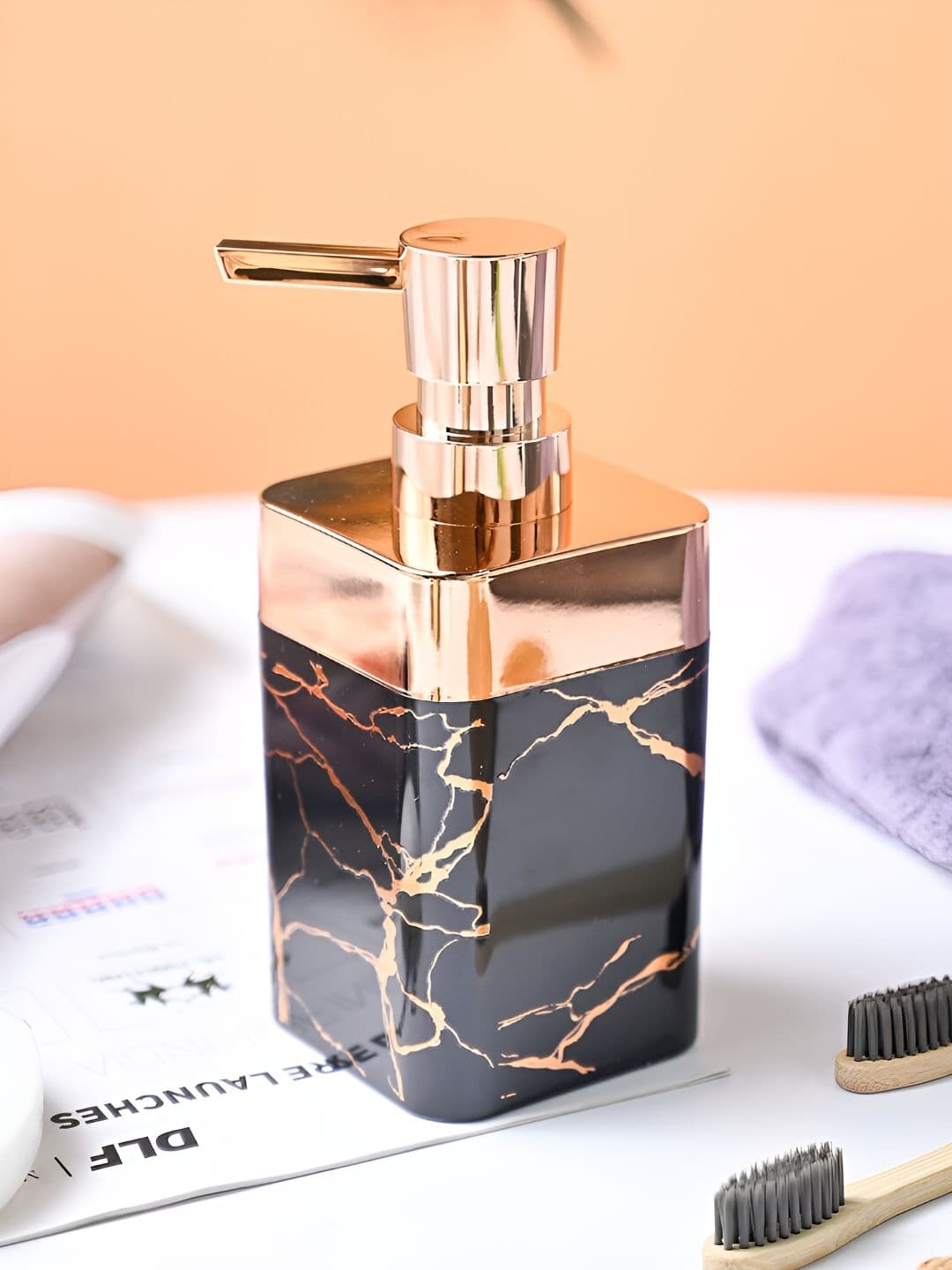MARKET99 Black & Brown Marble Finish Plastic Soap Dispenser 330ml - view 1