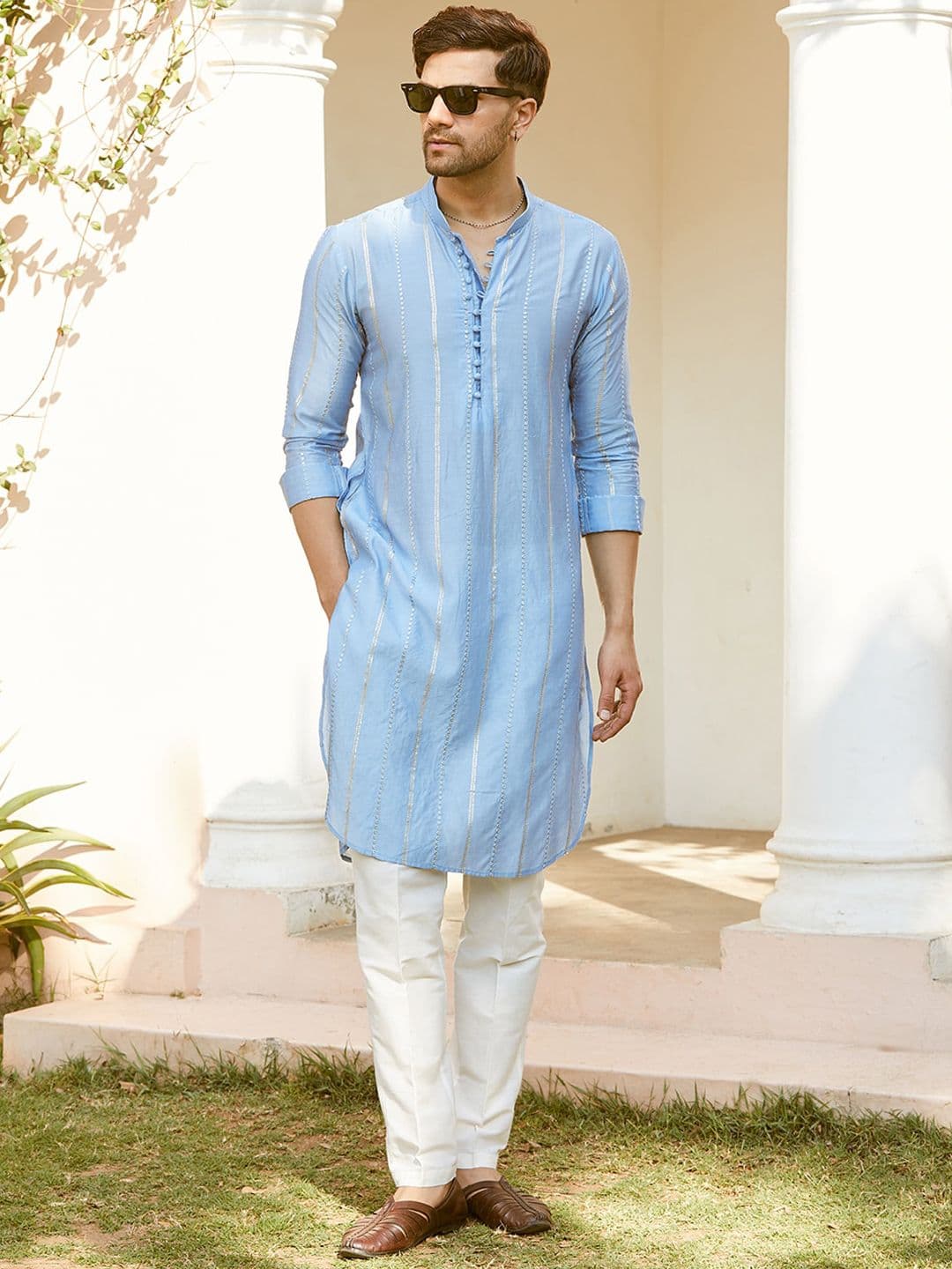 See Designs Abstract Embroidered Mandarin Collar Sequins Chanderi Silk Straight Kurta - view 1