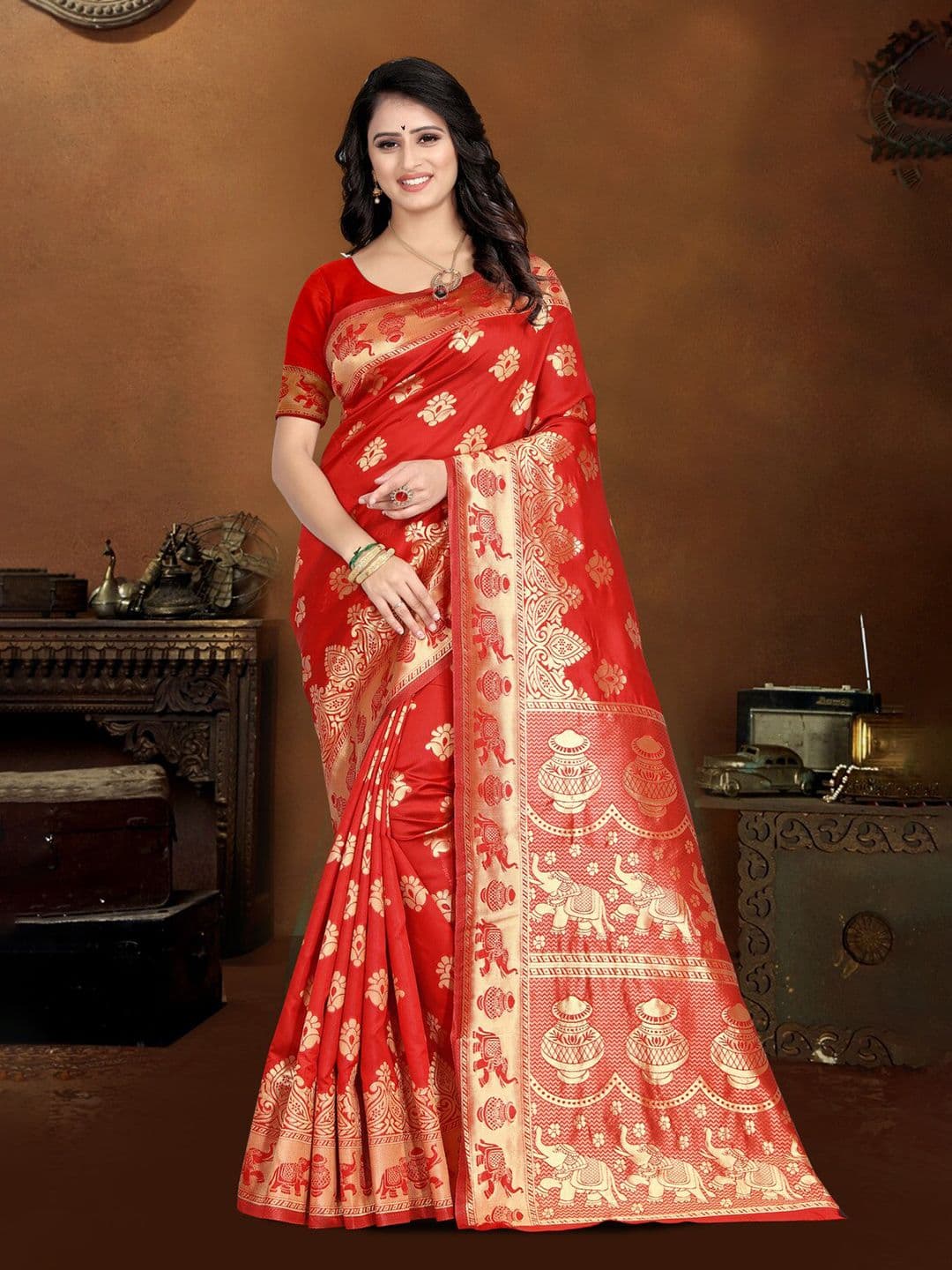 KALINI Floral Woven Design Zari Kanjeevaram Saree - view 1