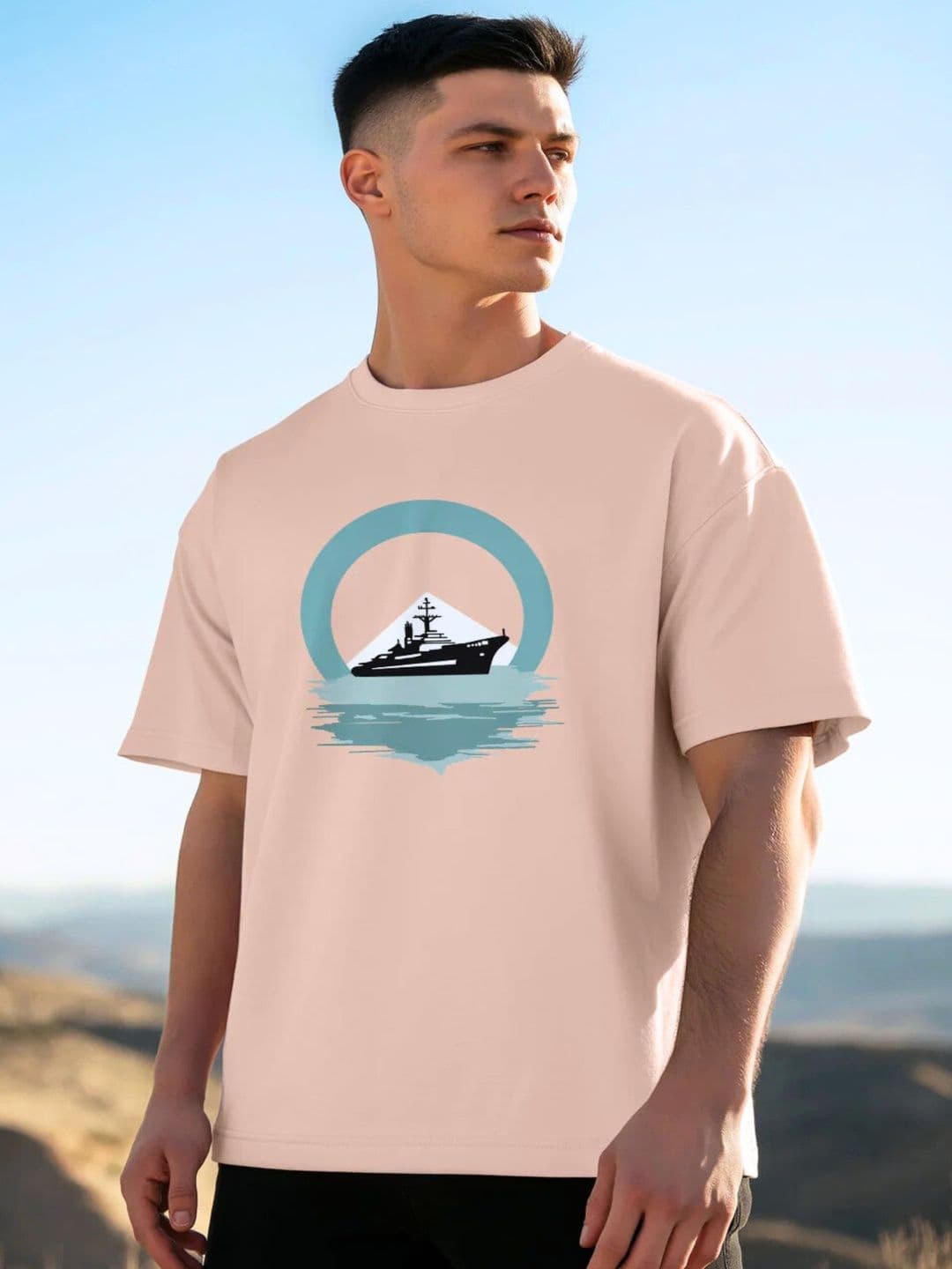 NOBERO Graphic Printed Drop-Shoulder Sleeves Cotton Oversized T-shirt - view 1