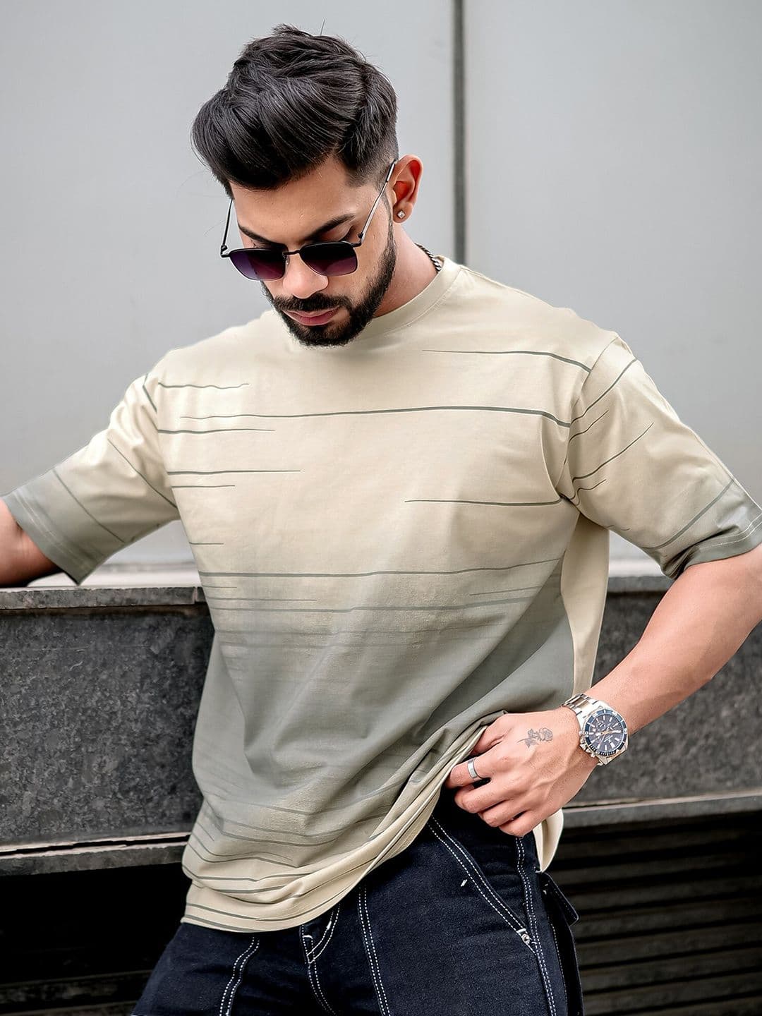 Maniac Striped Round Neck Oversized T-shirt - view 1