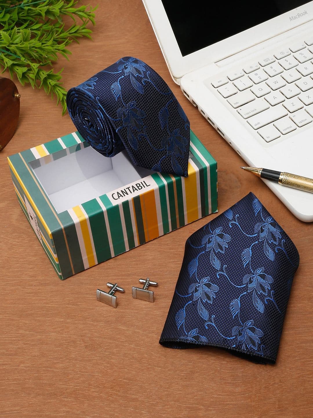 Cantabil Men Printed Tie with Pocket Square & Cufflinks Accessory Gift Set - view 1