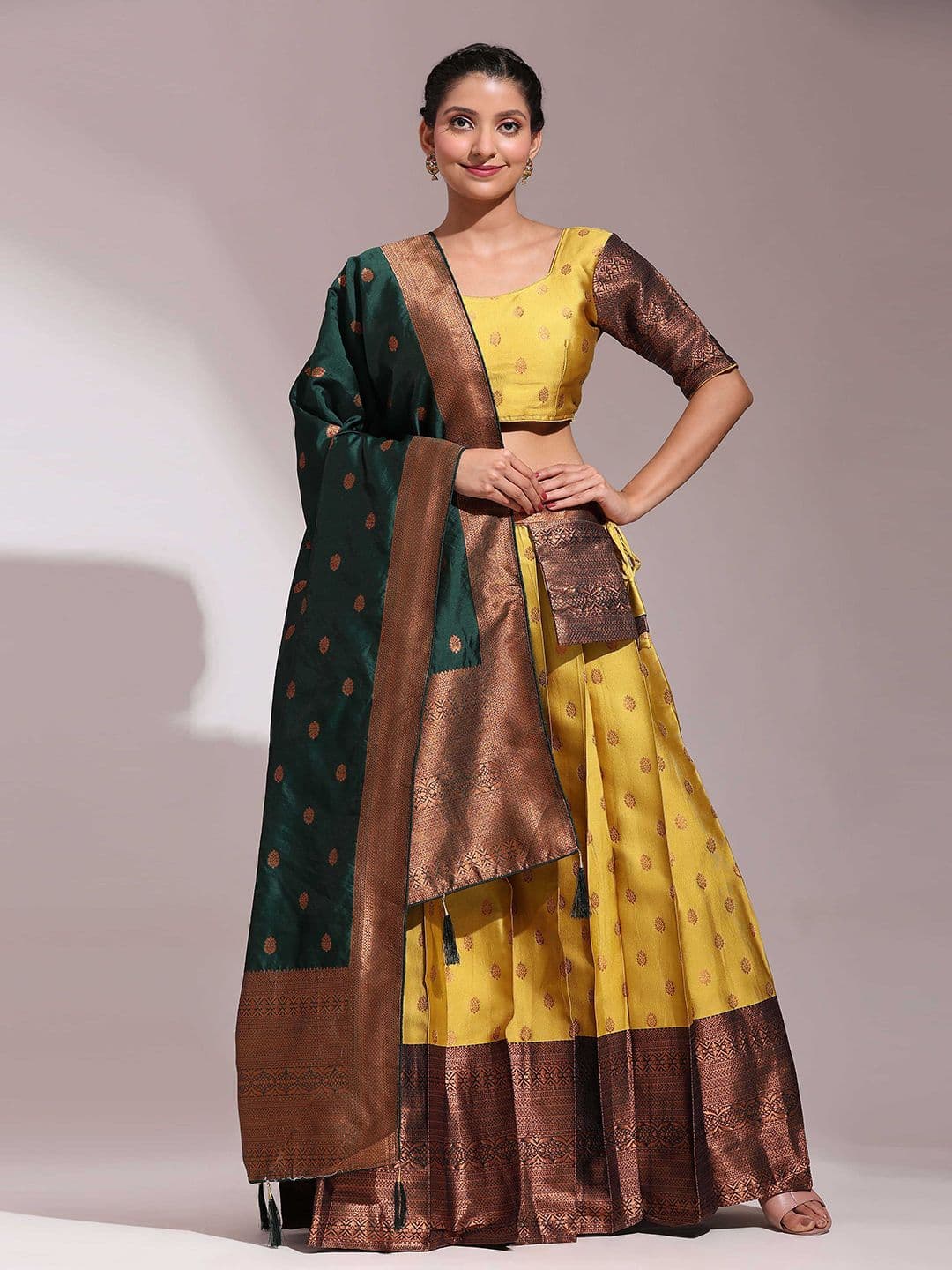 DIVASTRI Woven Design Semi-Stitched Lehenga & Unstitched Blouse With Dupatta - view 1
