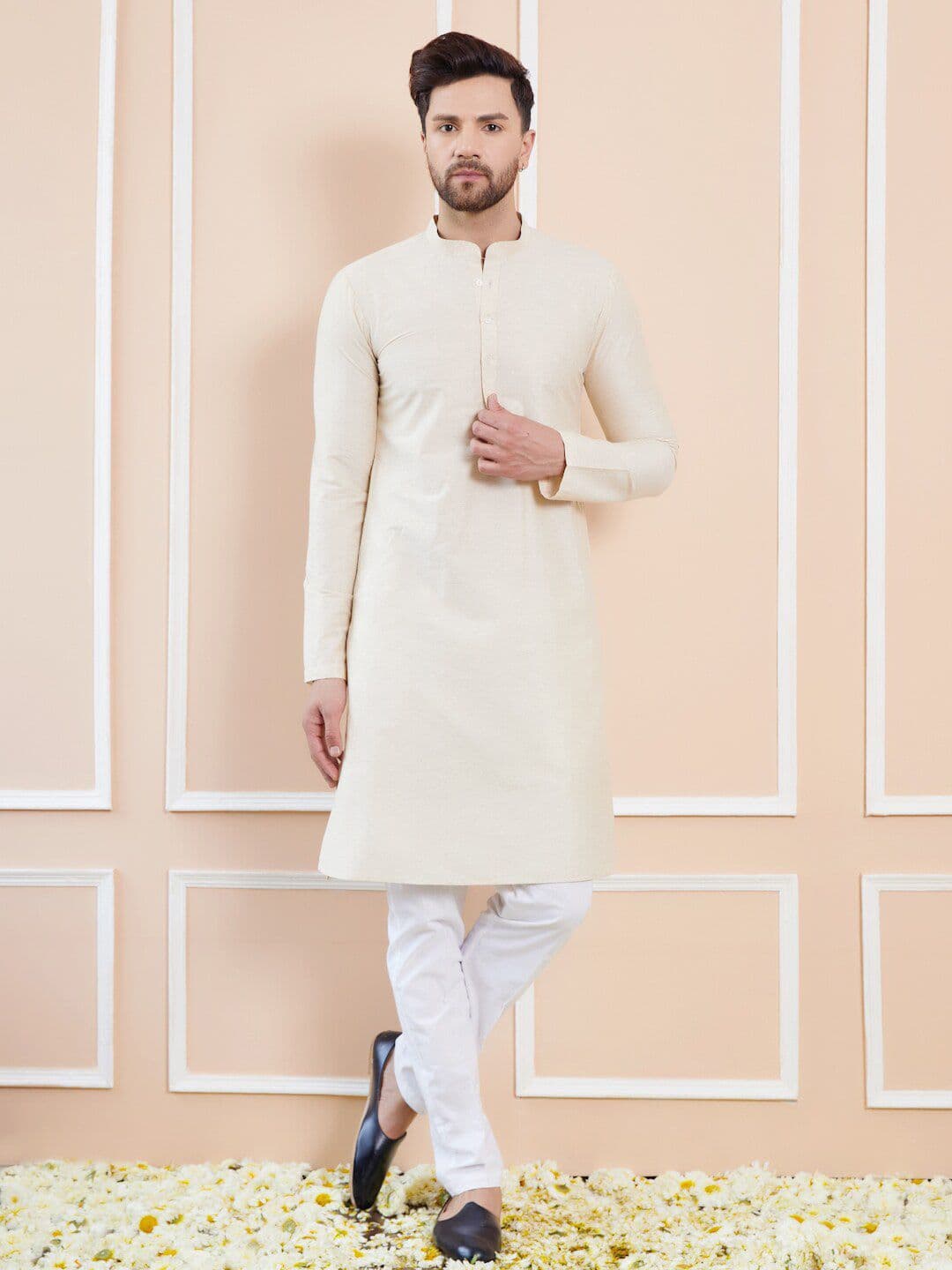 See Designs Mandarin Collar Long Sleeves Cotton Kurta - view 1