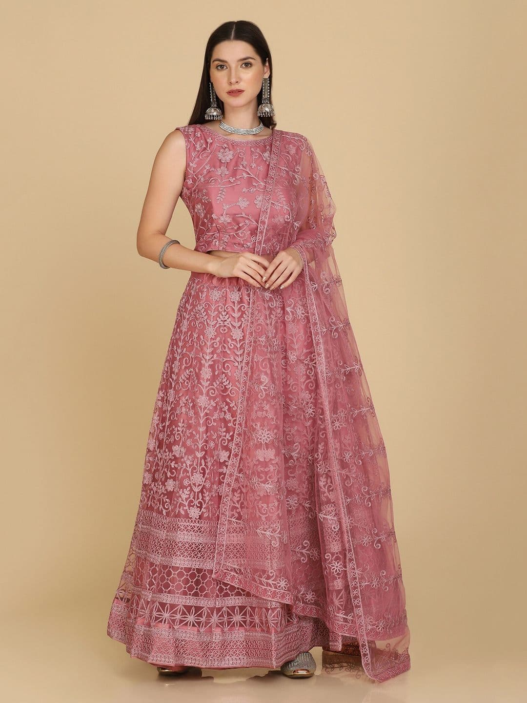 KALINI Embroidered Thread Work Semi-Stitched Lehenga & Unstitched Blouse With Dupatta - view 1