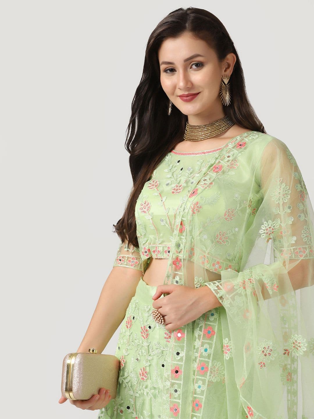 KALINI Embroidered Thread Work Semi-Stitched Lehenga & Unstitched Blouse With Dupatta - view 1