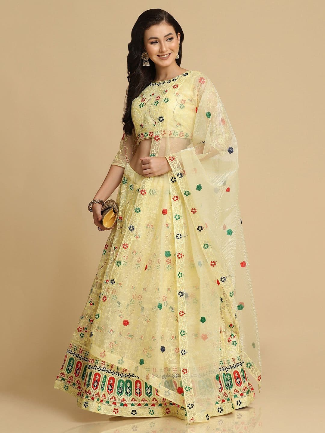 KALINI Embroidered Semi-Stitched Lehenga & Unstitched Blouse With Dupatta - view 1