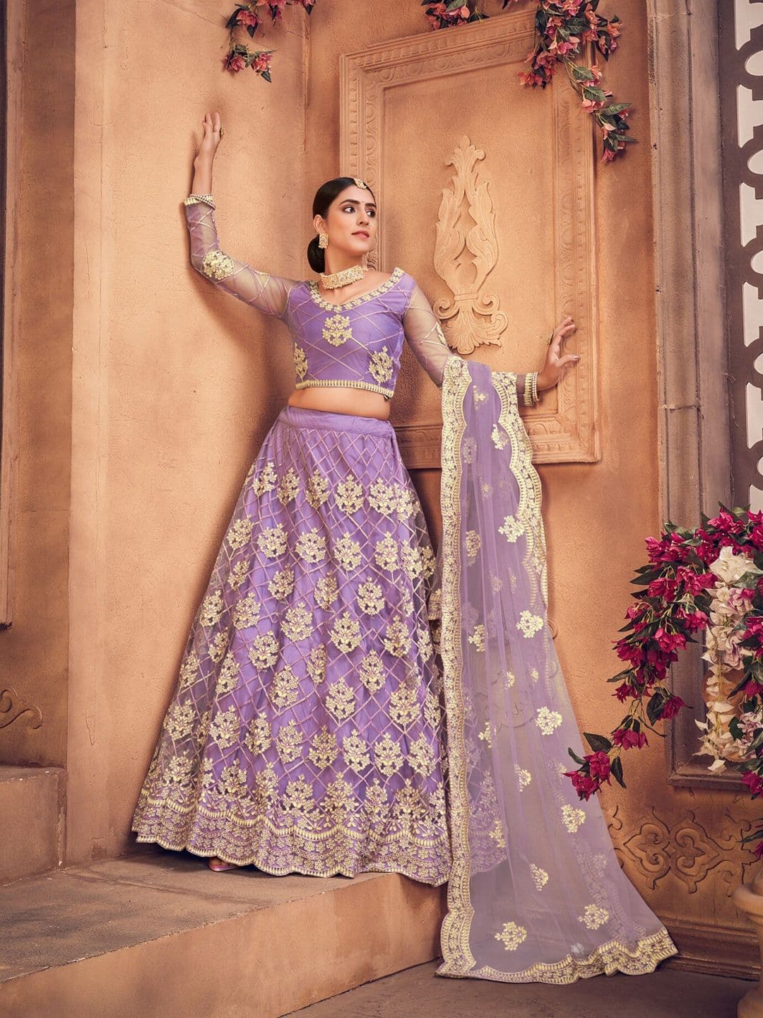 KALINI Embroidered Thread Work Semi-Stitched Lehenga & Unstitched Blouse With Dupatta - view 1