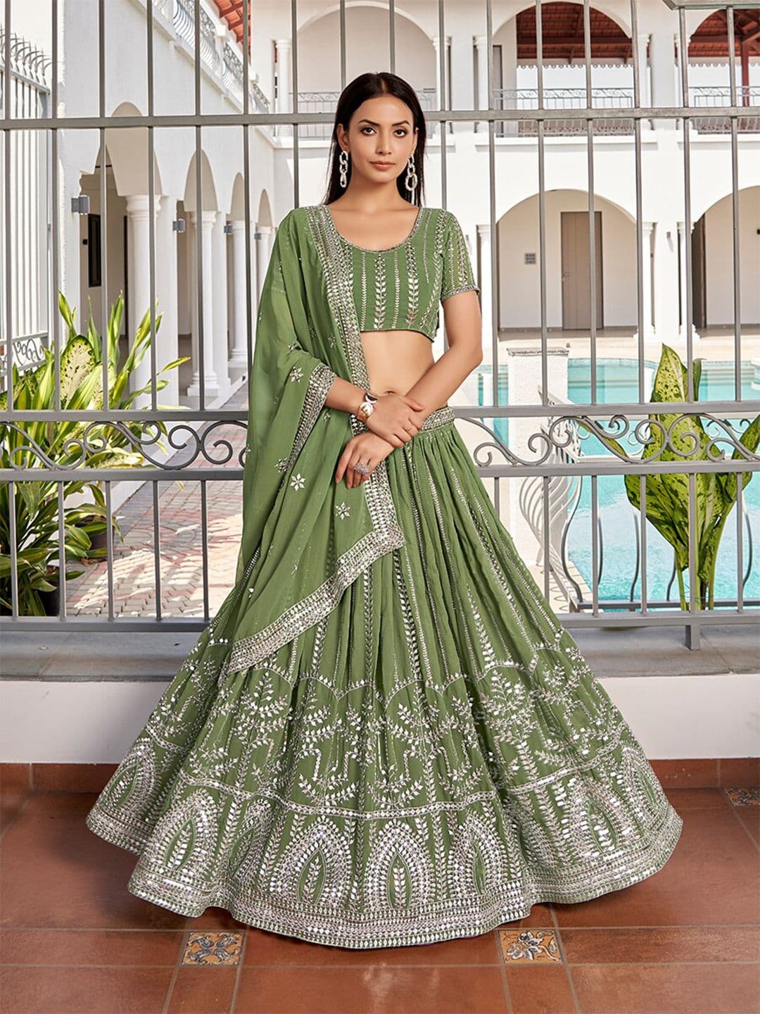 SHOPGARB Embroidered Sequinned Semi-Stitched Lehenga & Unstitched Blouse With Dupatta - view 1