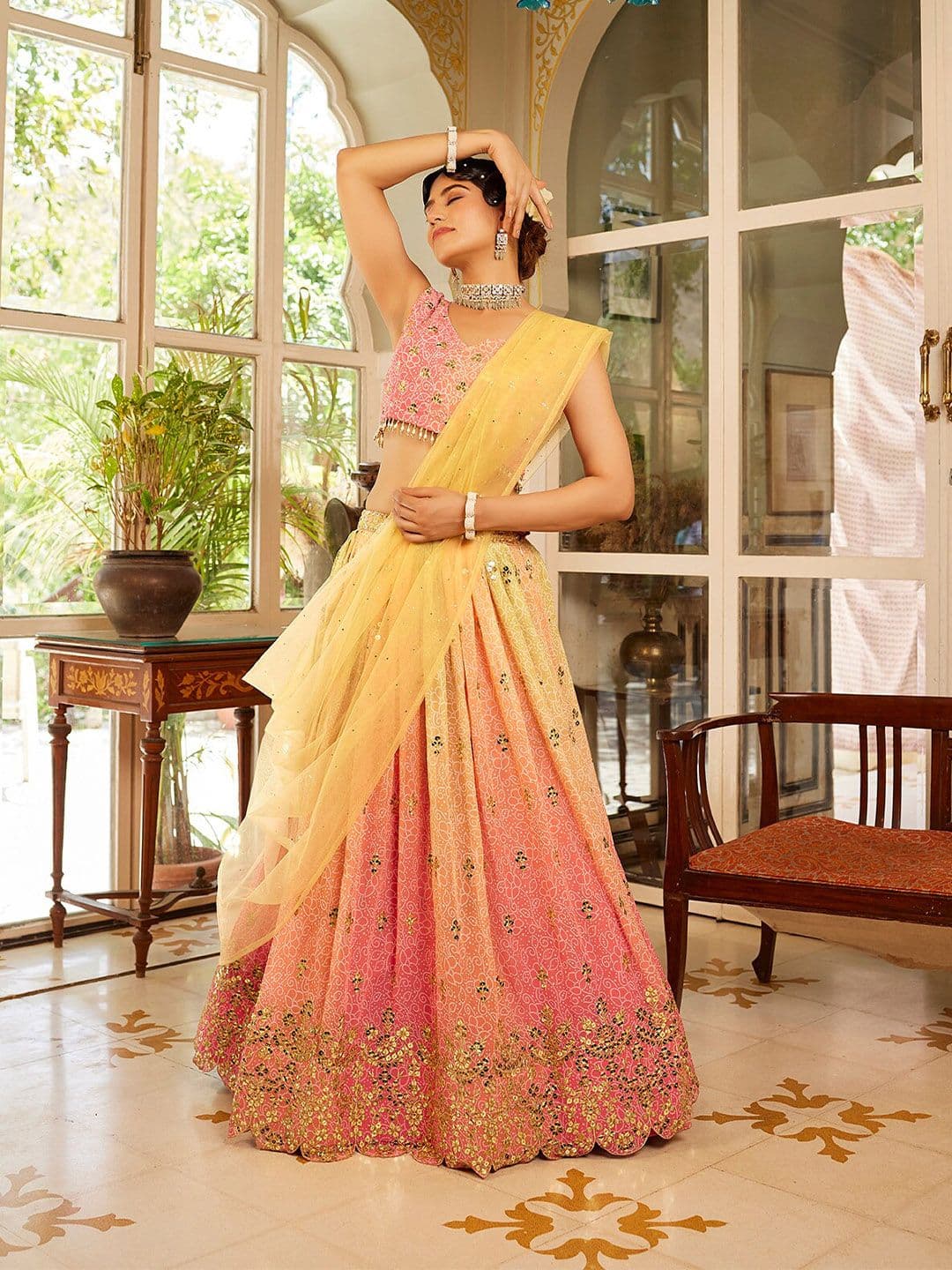 SHOPGARB Embroidered Sequinned Semi-Stitched Lehenga & Unstitched Blouse With Dupatta - view 1