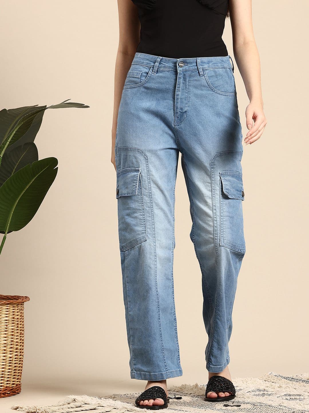 Mast & Harbour Women Straight Fit High-Rise Cargo-Style Jeans - view 1