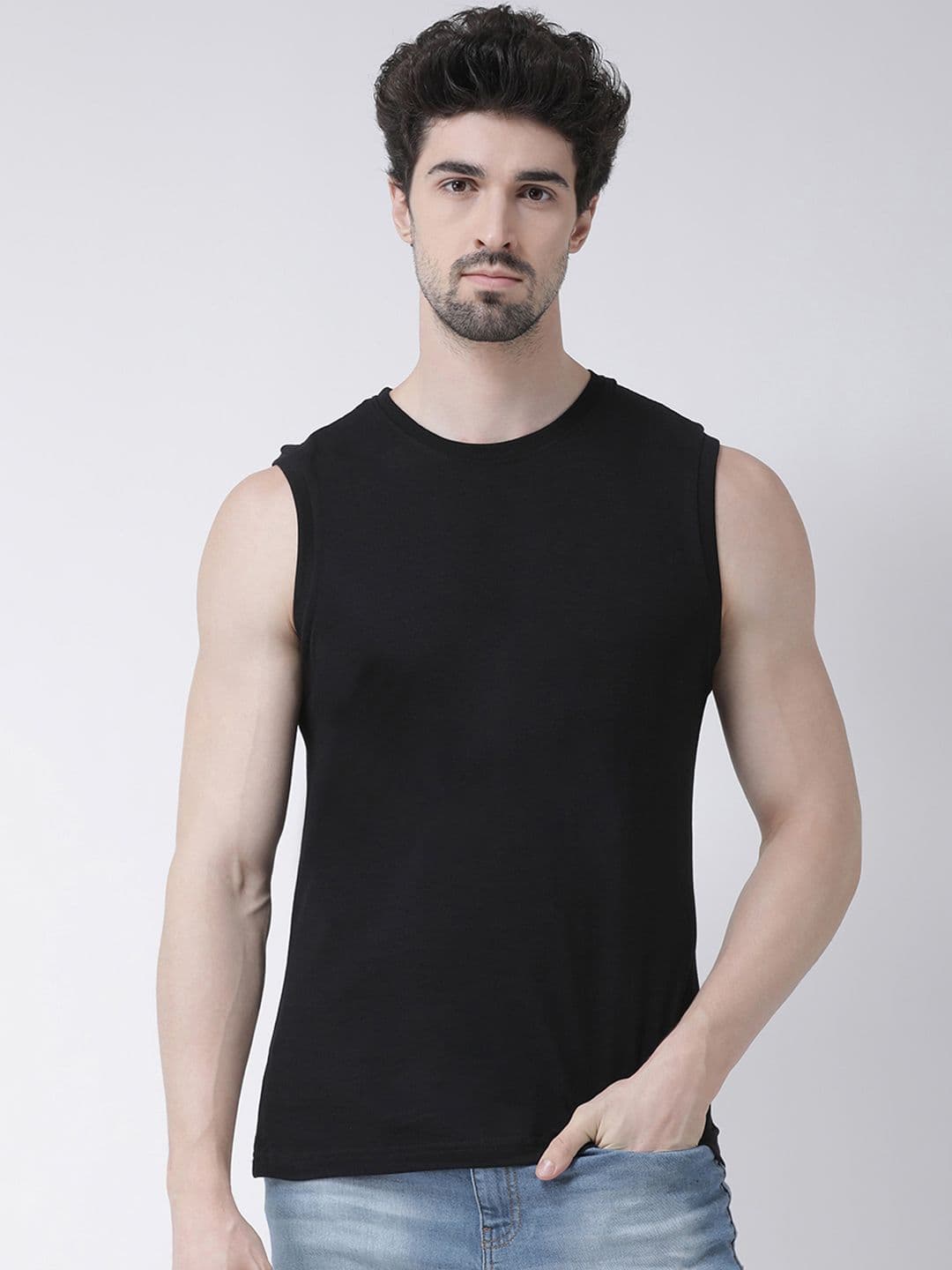 Friskers Round Neck Sleeveless Cotton Slim Fit T-shirt - view 1