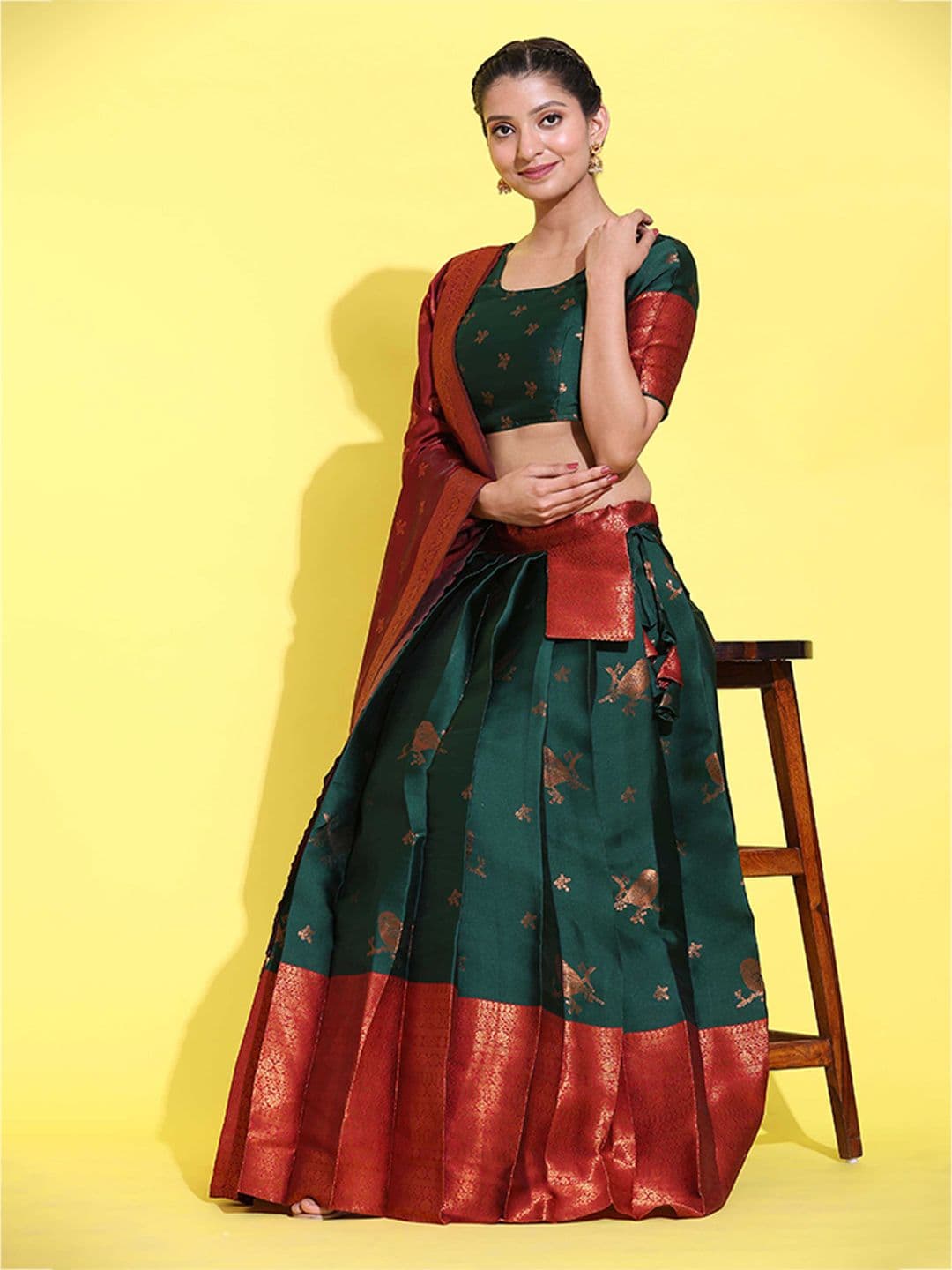 Fabcartz Woven Design Semi-Stitched Lehenga & Unstitched Blouse With Dupatta - view 1