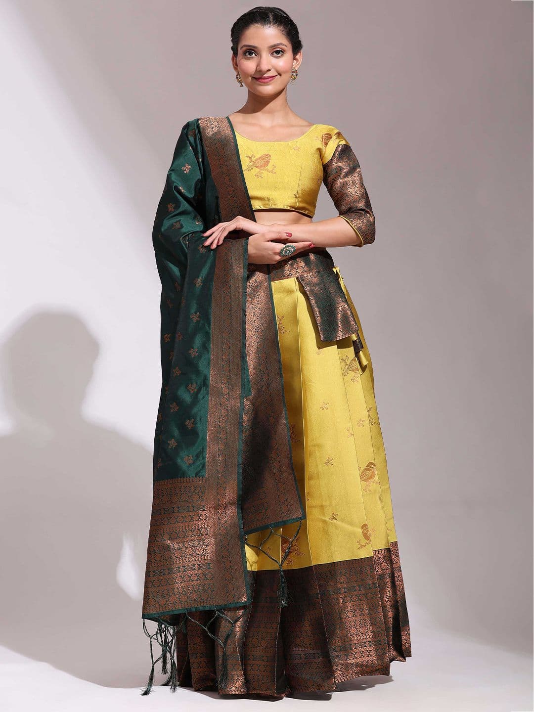 Fabcartz Woven Design Semi-Stitched Lehenga & Unstitched Blouse With Dupatta - view 1