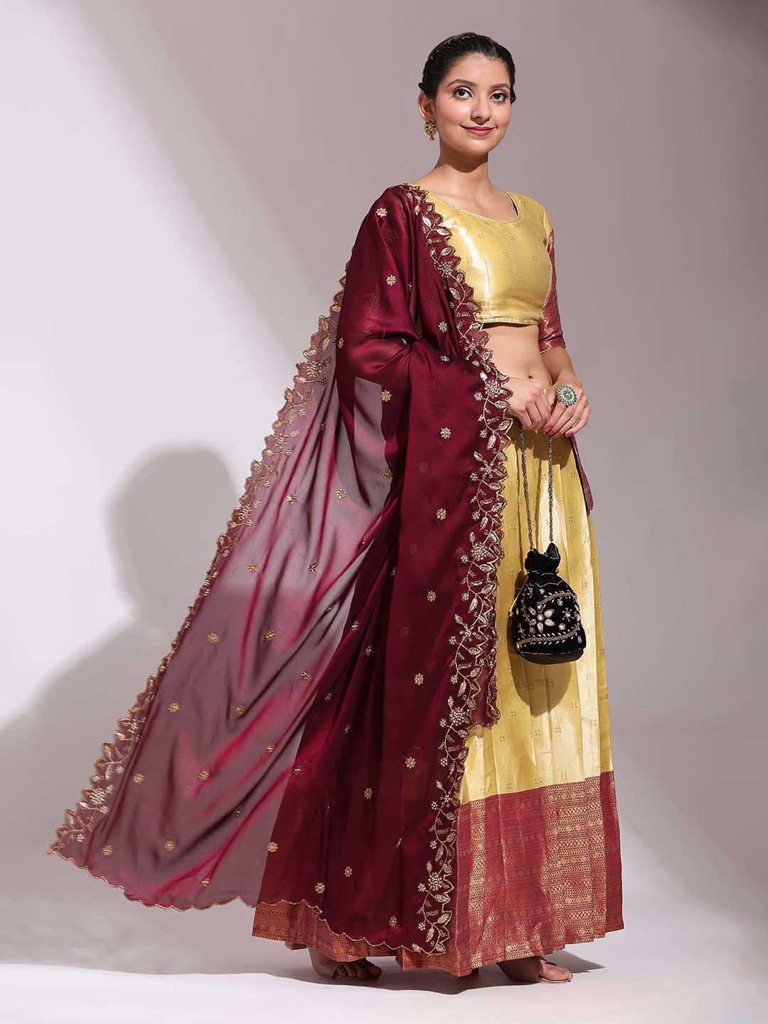 Fabcartz Woven Design Semi-Stitched Lehenga & Unstitched Blouse With Dupatta - view 1
