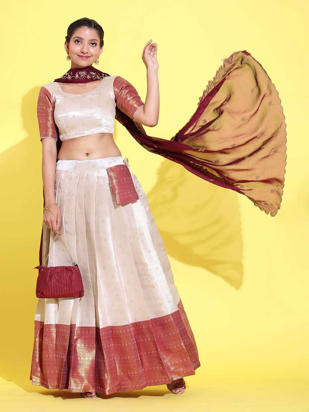 Fabcartz Woven Design Semi-Stitched Lehenga & Unstitched Blouse With Dupatta - view 1