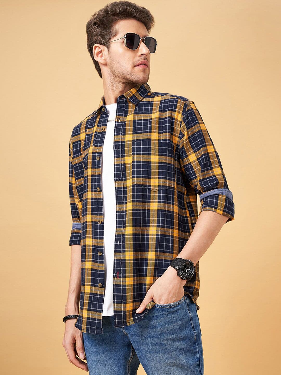 SF JEANS by Pantaloons Men Slim Fit Tartan Checked Casual Pure Cotton Shirt - view 1