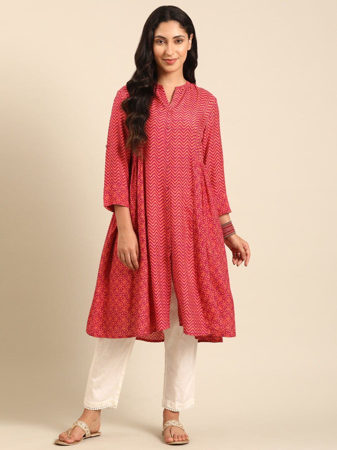 IMARA Geometric Printed A-Line Kurta - view 1