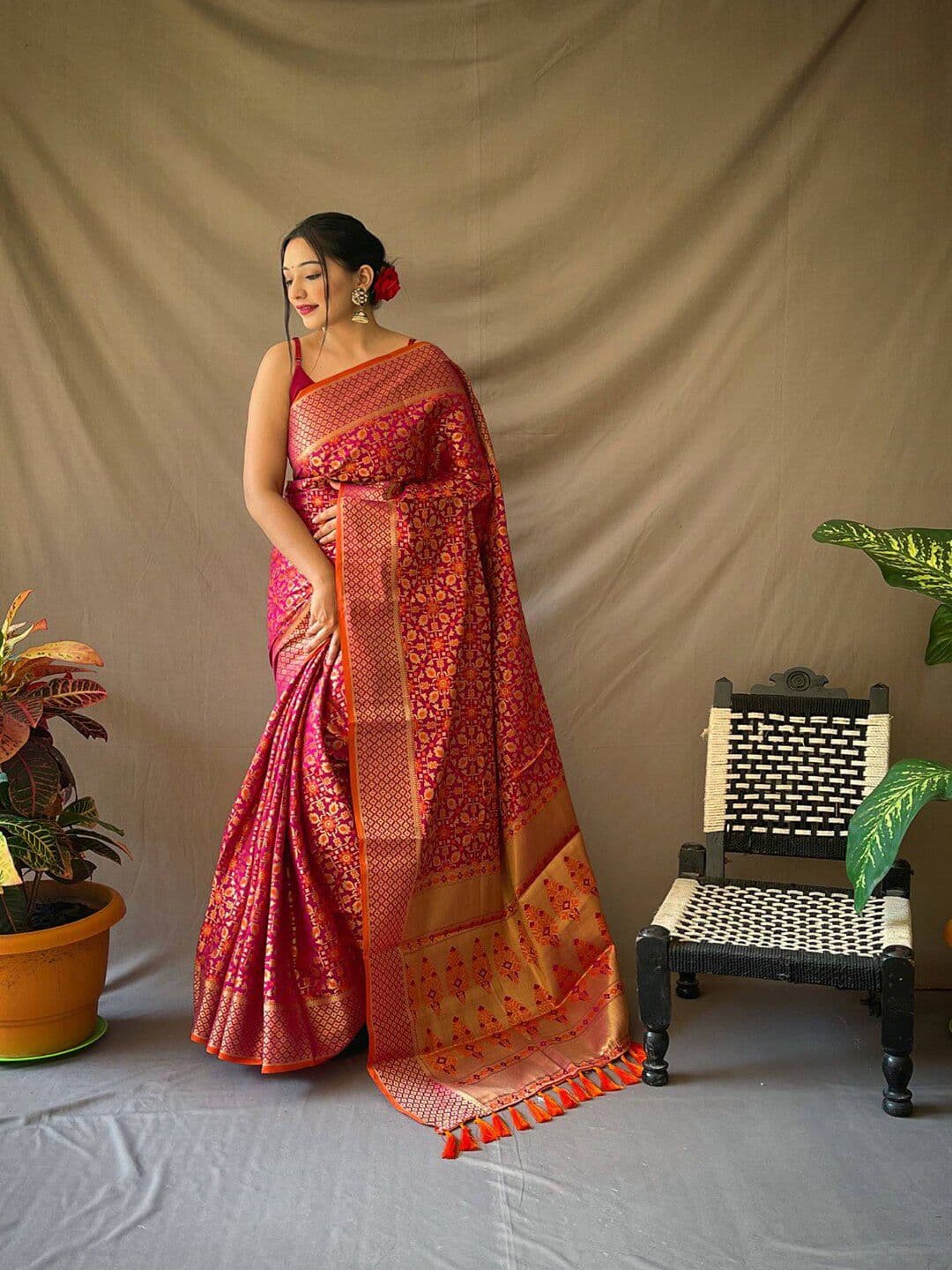 SGF11 Woven Design Heavy Zari Work Kanjeevaram Patola Silk Saree - view 1