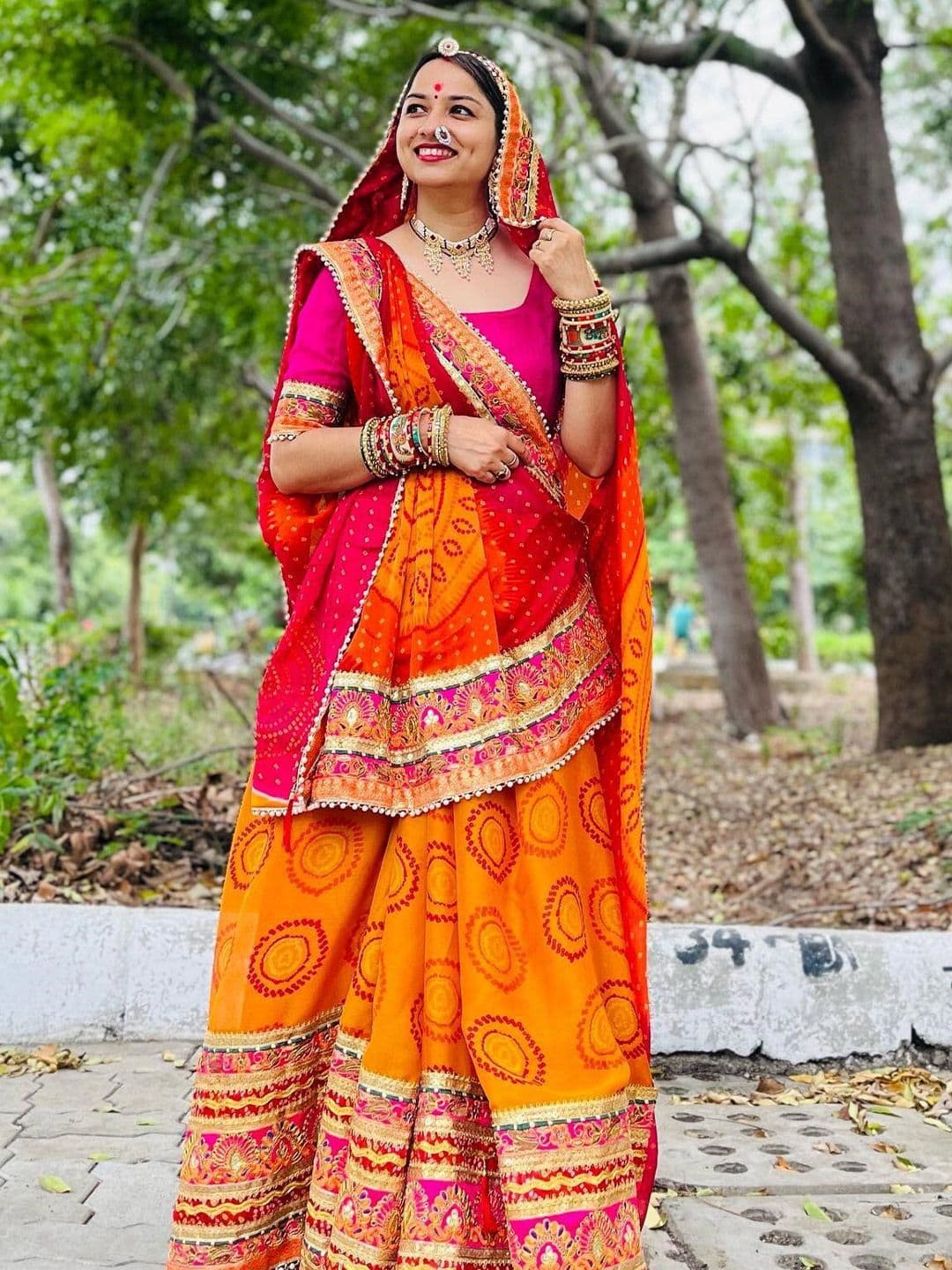 Mitera Yellow & Red Printed Gotta Patti Bandhani Saree - view 1