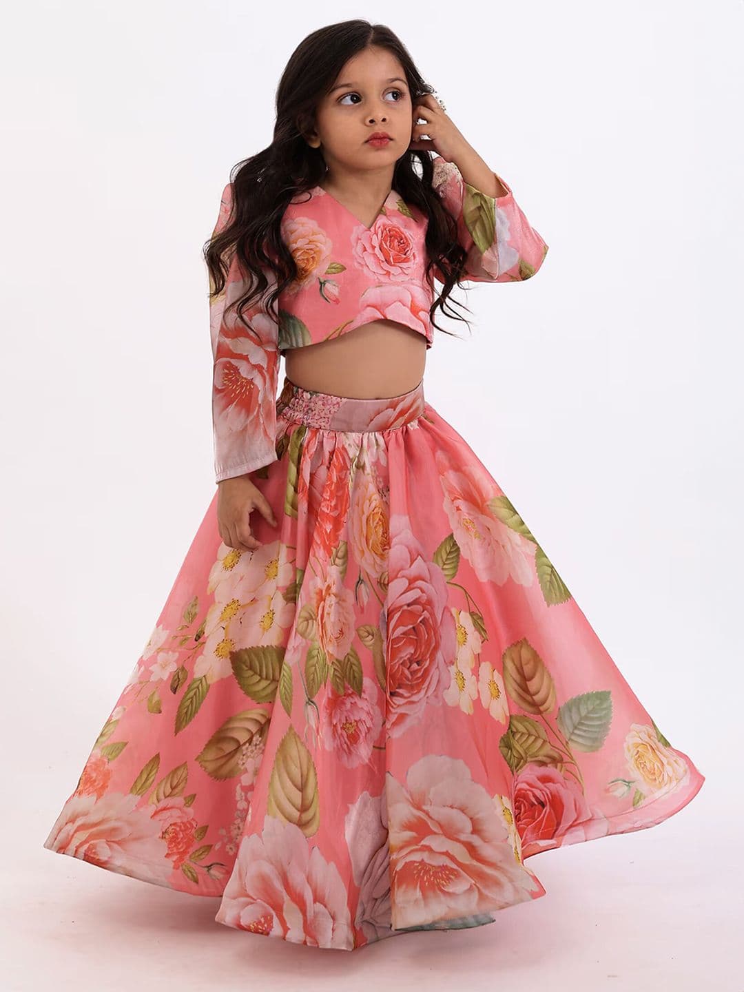BAESD Girls Floral Printed V-Neck Ready to Wear Lehenga & Choli With Dupatta - view 1
