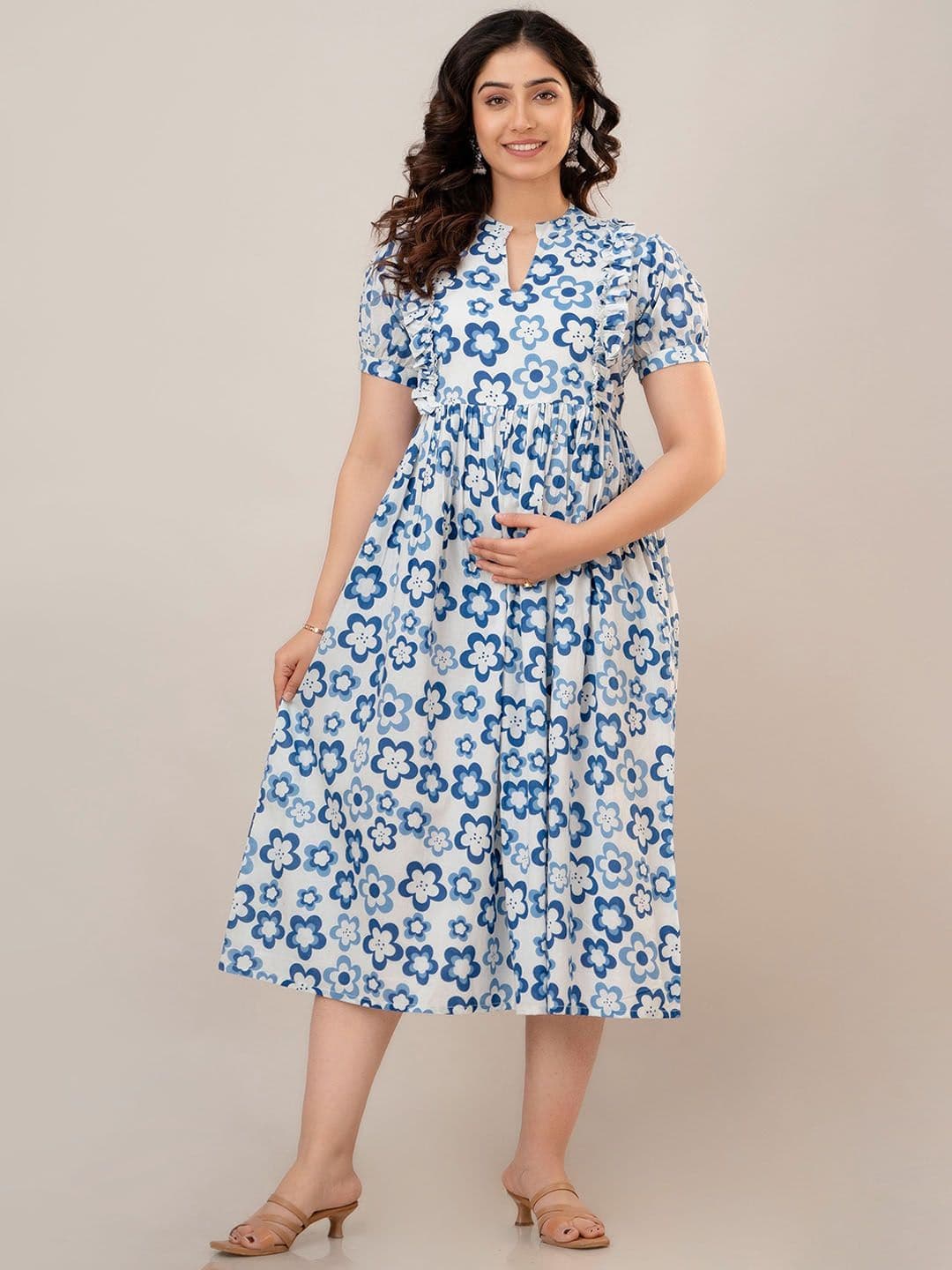 CELEBRAVO Floral Printed Pure Cotton Fit & Flare Maternity & Feeding Dress - view 1