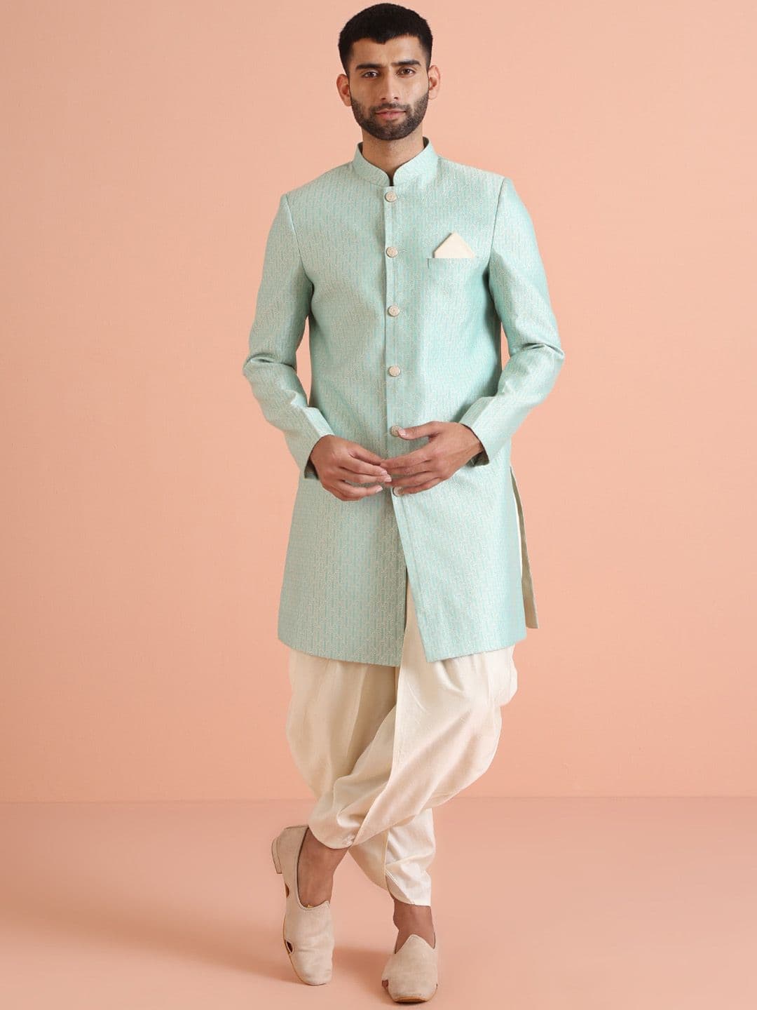 KISAH Men Self Design Indowestern Sherwani Set - view 1