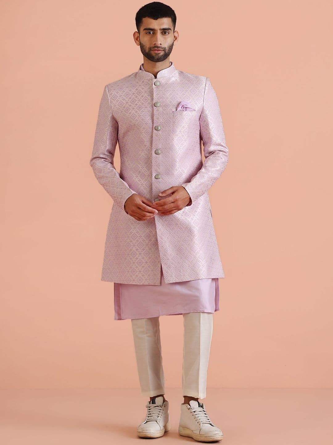 KISAH Men Self Design Indowestern Sherwani Set