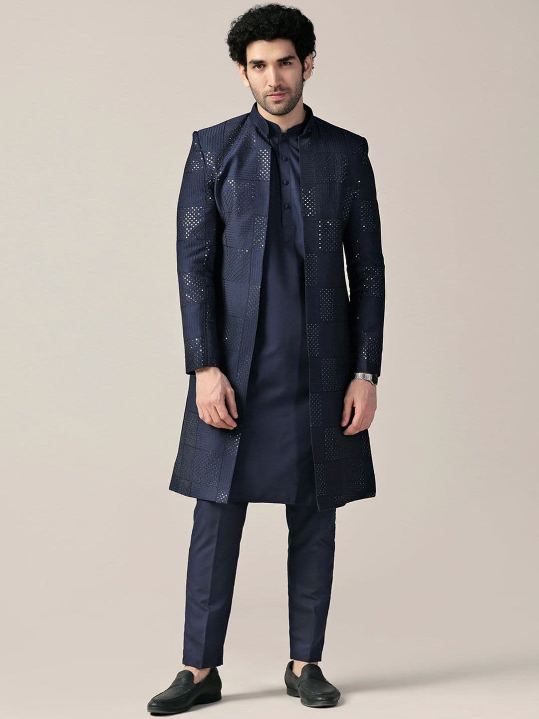 KISAH Men Self Design Indowestern Sherwani Set