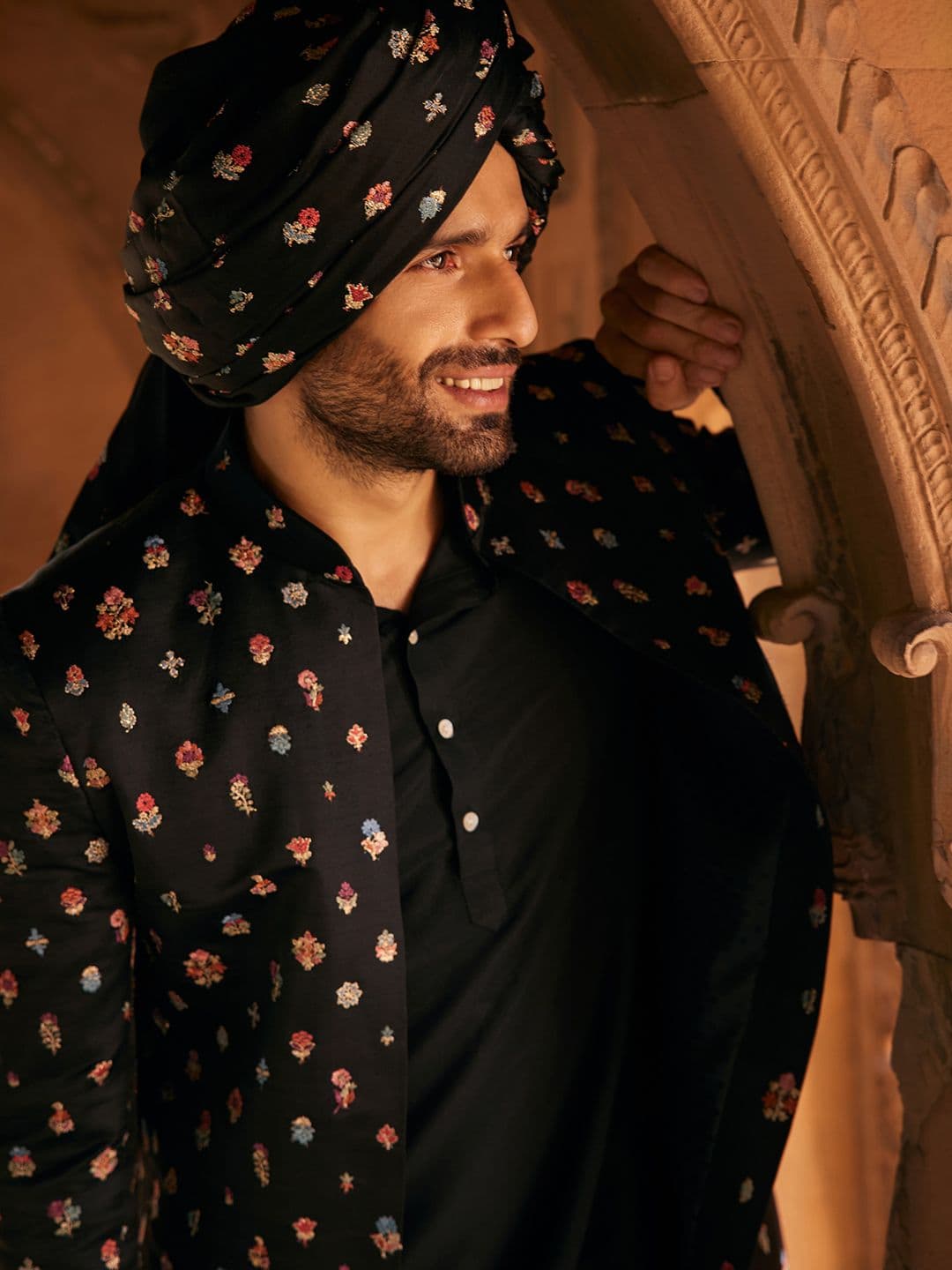KISAH Men Embroidered Indowestern Sherwani Set