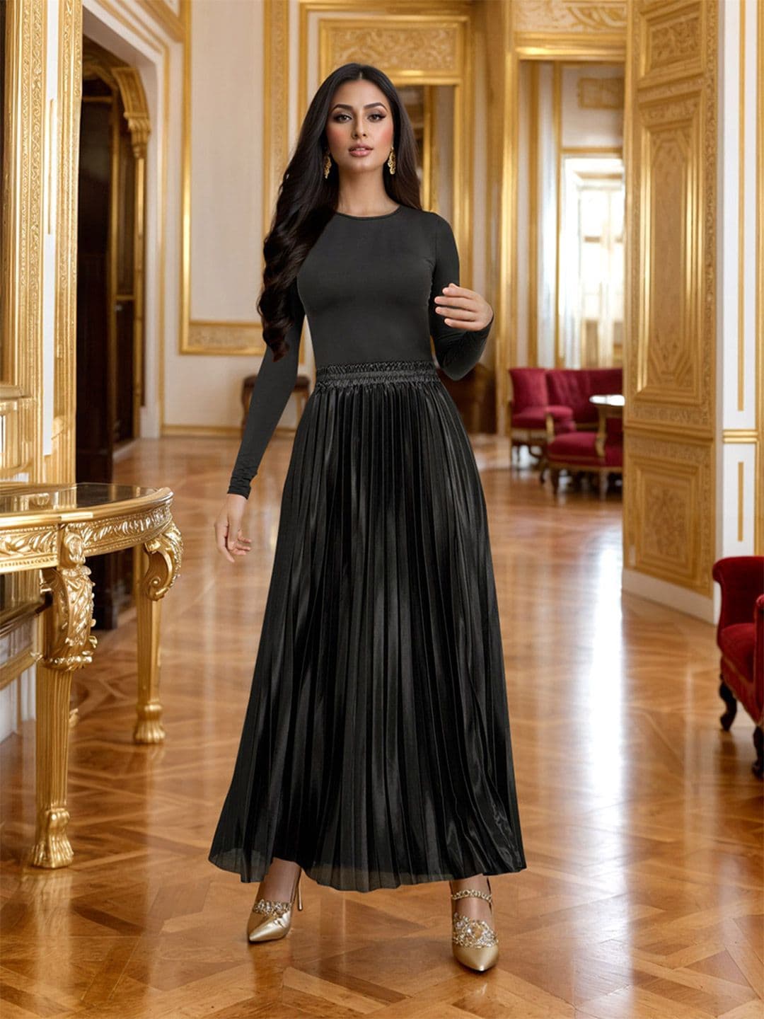 Styli Accordion Pleated A-Line Maxi Skirt - view 1