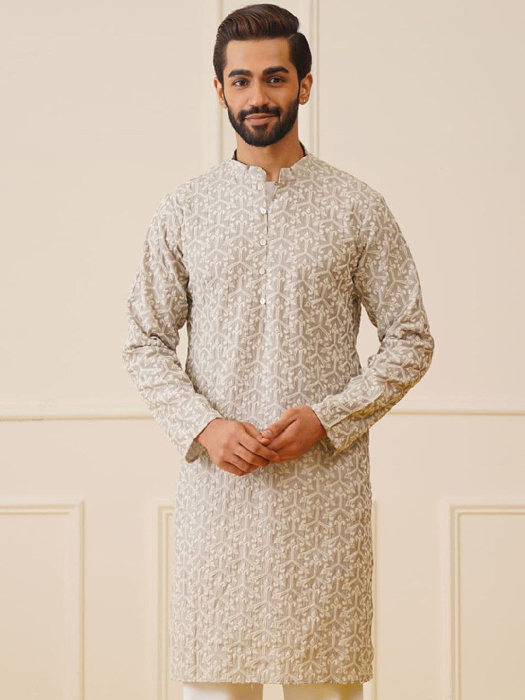 Jompers Ethnic Motifs Embroidered Chikankari Cotton & Silk Straight Kurta - view 1