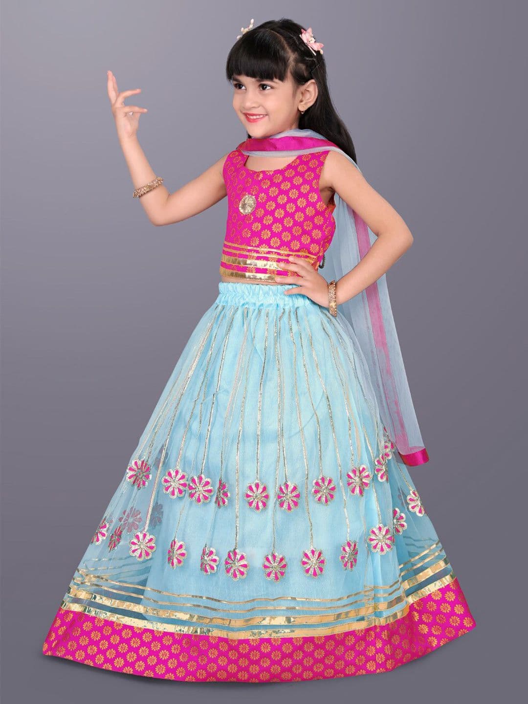 BAESD Girls Embroidered Gotta Patti Ready to Wear Lehenga & Blouse With Dupatta - view 1