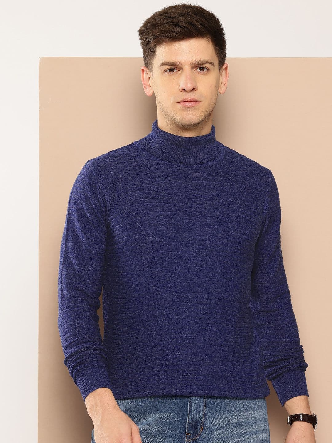 INVICTUS Horizontally Self-Striped Turtle Neck Acrylic Pullover - view 1