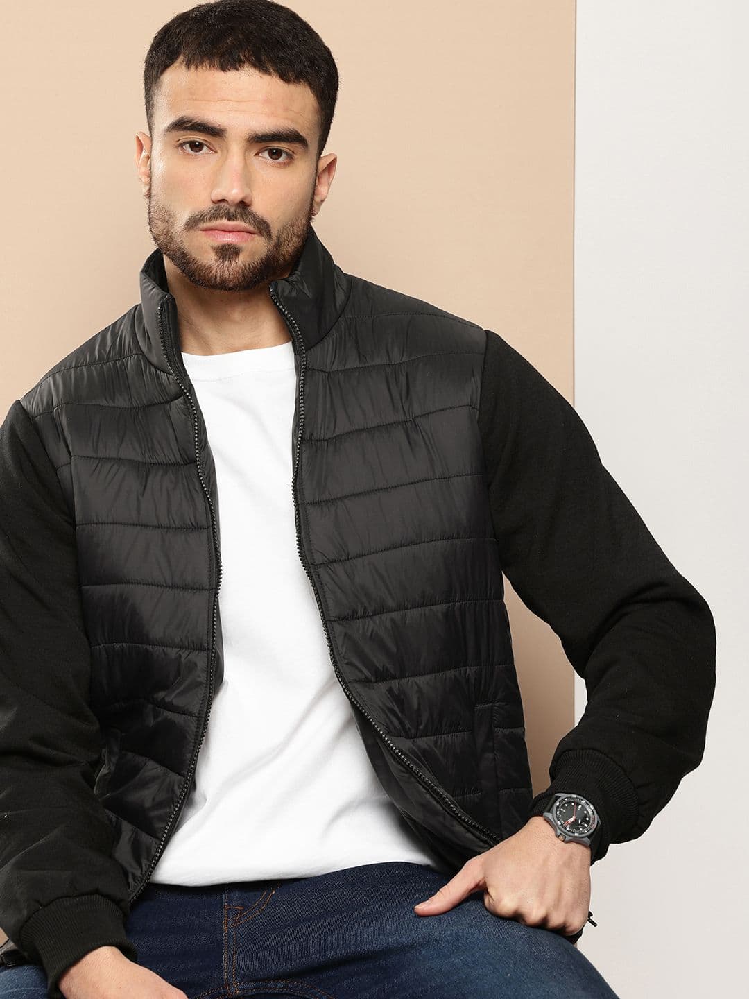 INVICTUS Long Sleeves Mock Collar Bomber Jacket