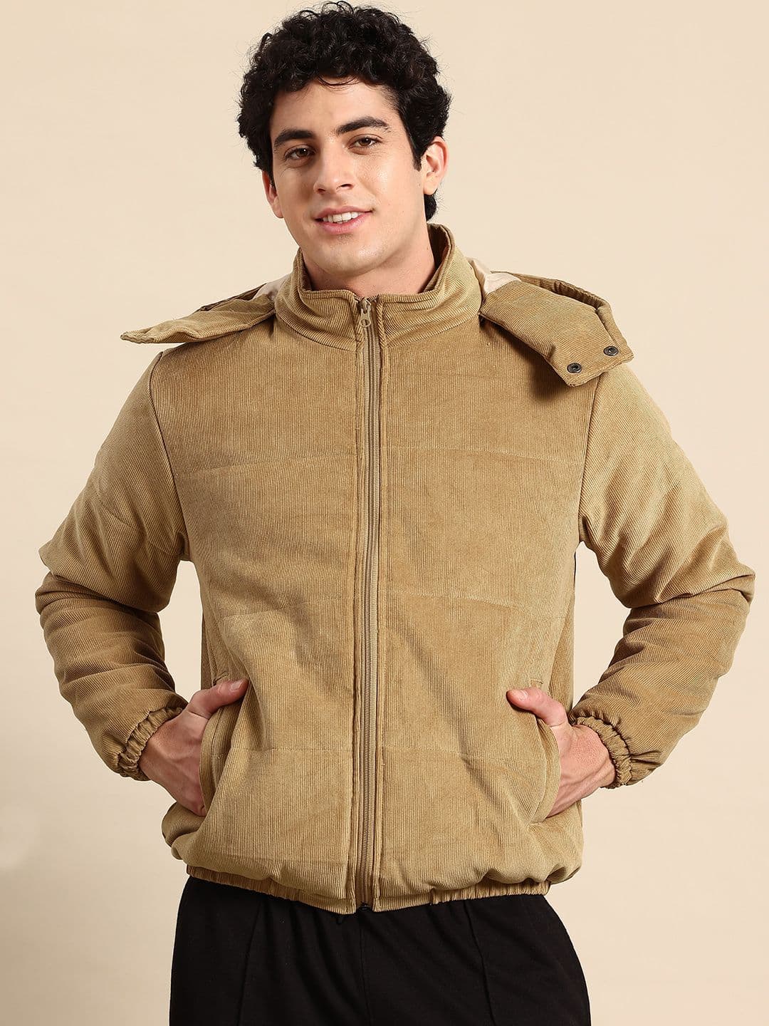 Mast & Harbour Corduroy Padded Jacket with Detachable Hood - view 1