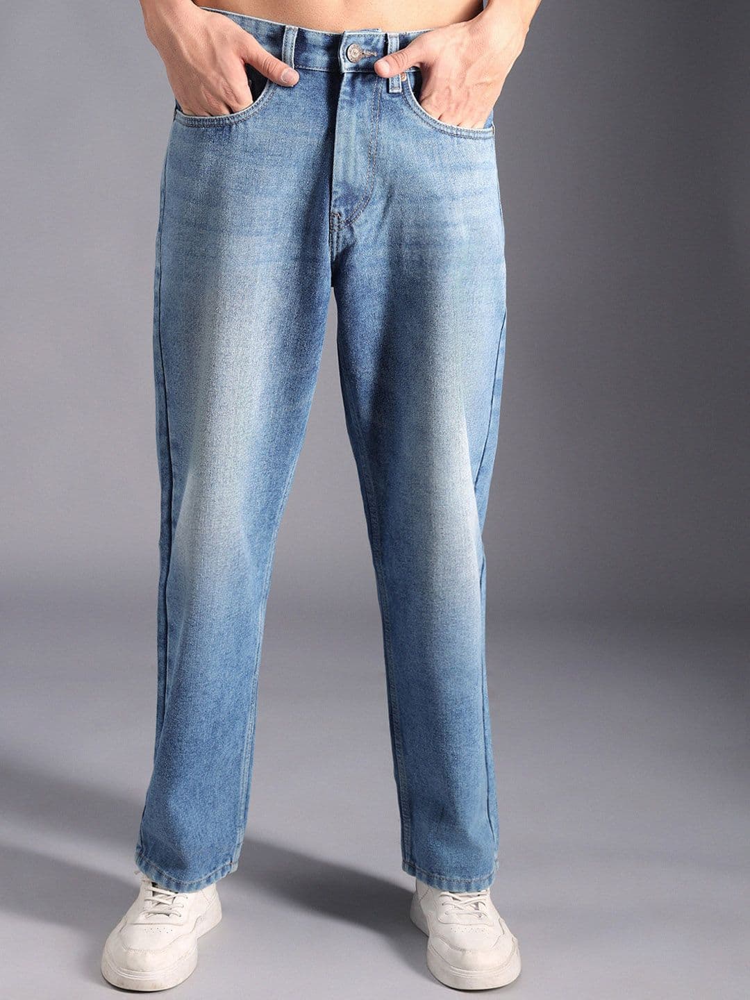 High Star Men Wide Leg Clean Look Light Fade Cotton Jeans - view 1
