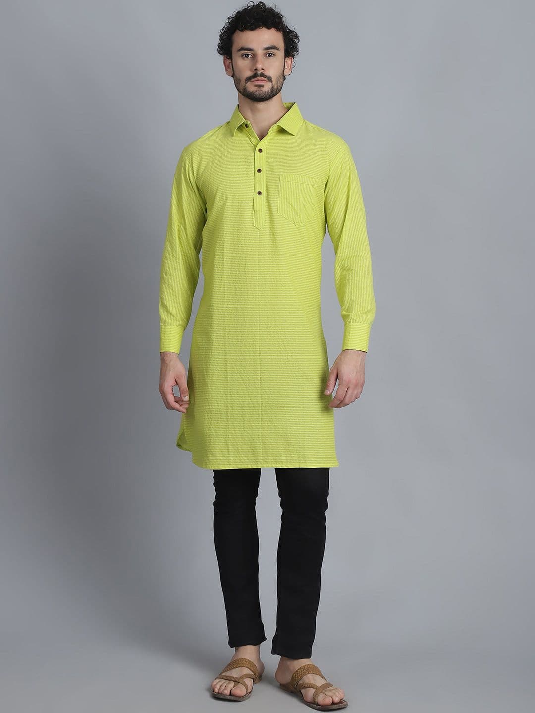 Sayesha Striped Long Sleeves Pathani Cotton Kurta - view 1