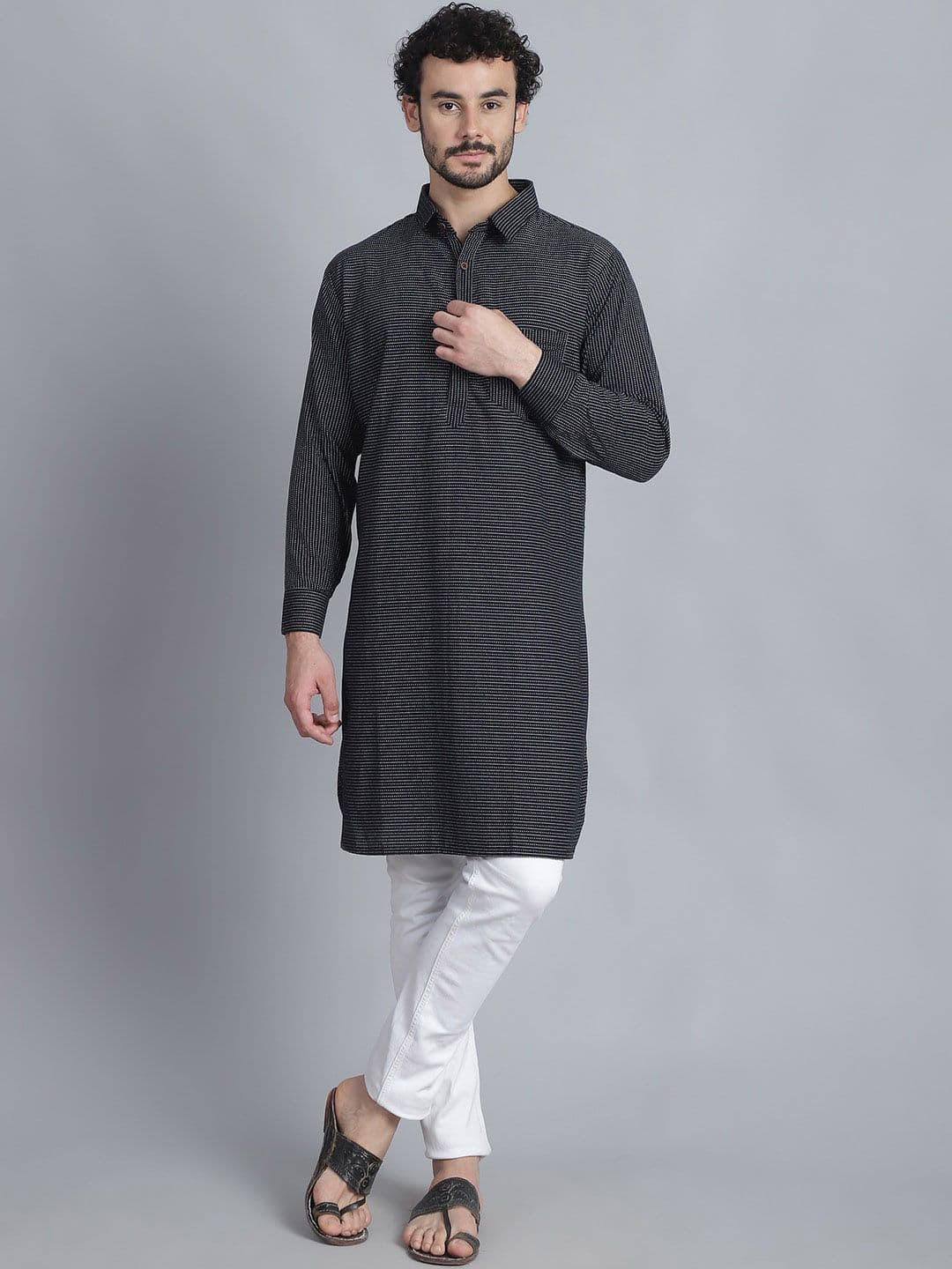 Sayesha Striped Long Sleeves Pathani Cotton Kurta - view 1
