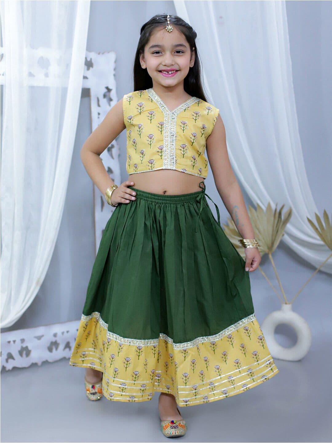 JUNITOS Girls Printed Ready to Wear Pure Cotton Lehenga & Choli - view 1