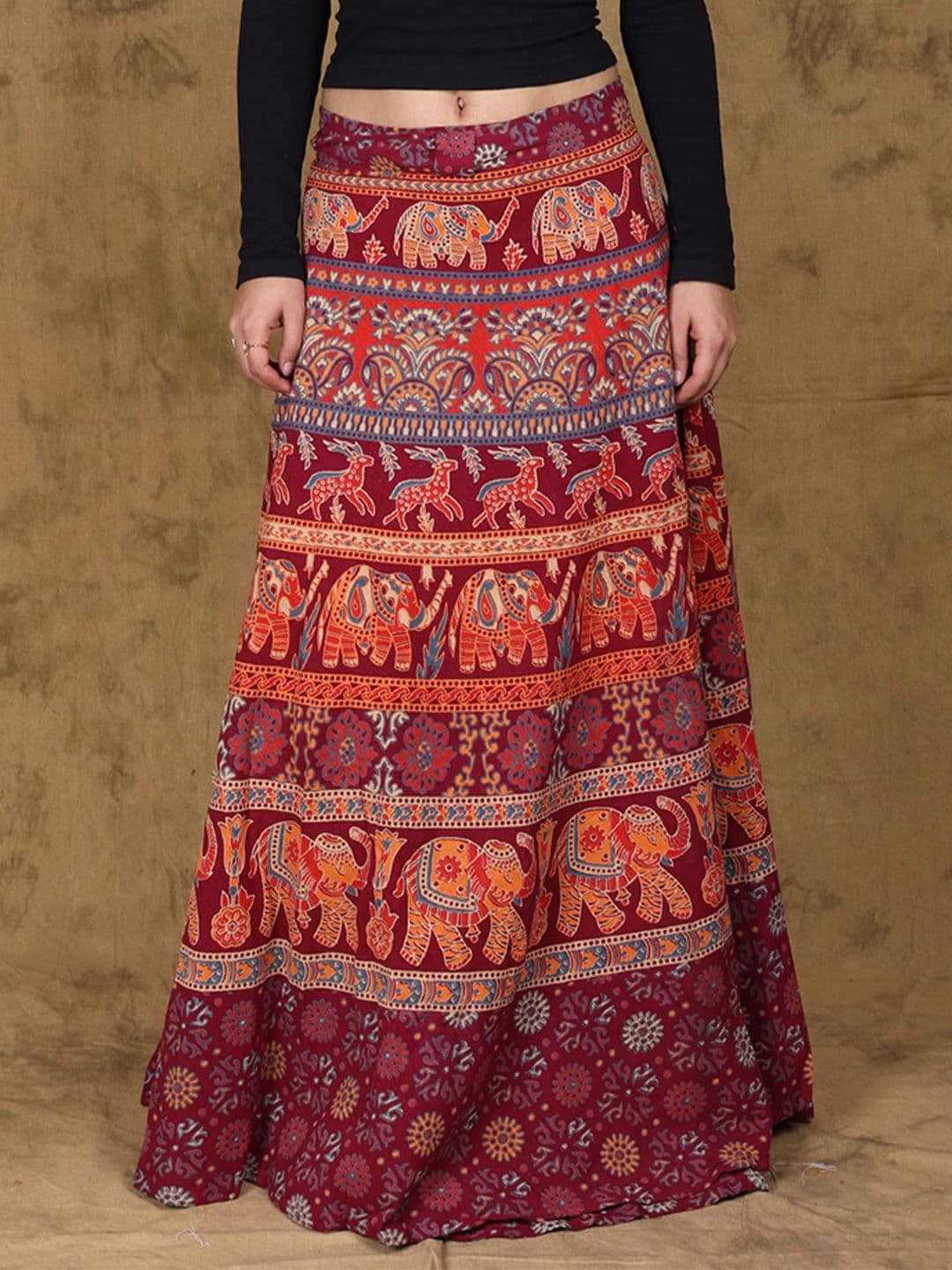 Exotic India Printed Pure Cotton Wrap Maxi Skirts - view 1