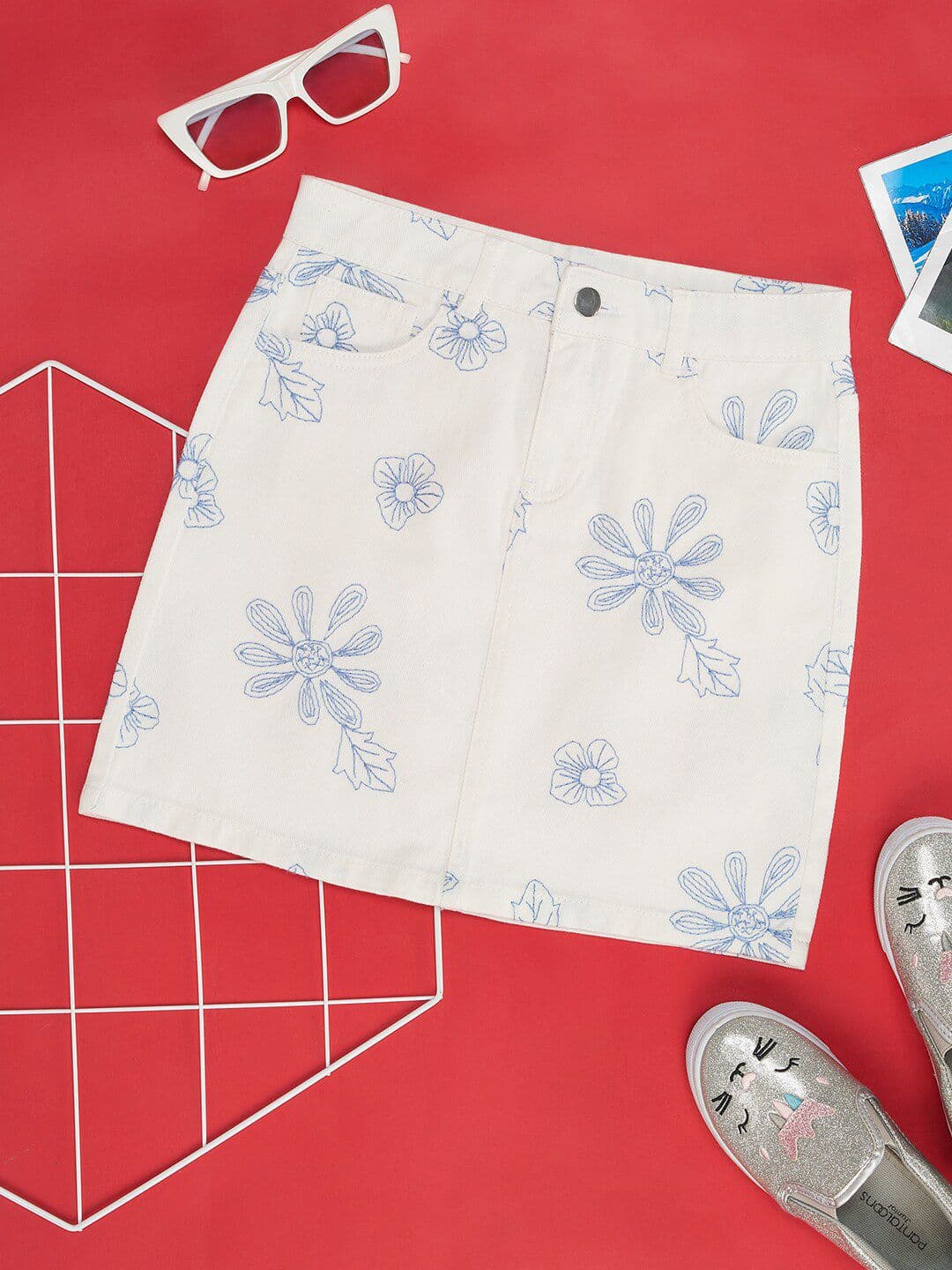 Pantaloons Junior Girls Printed Pure Cotton A-Line Mini Skirt - view 1