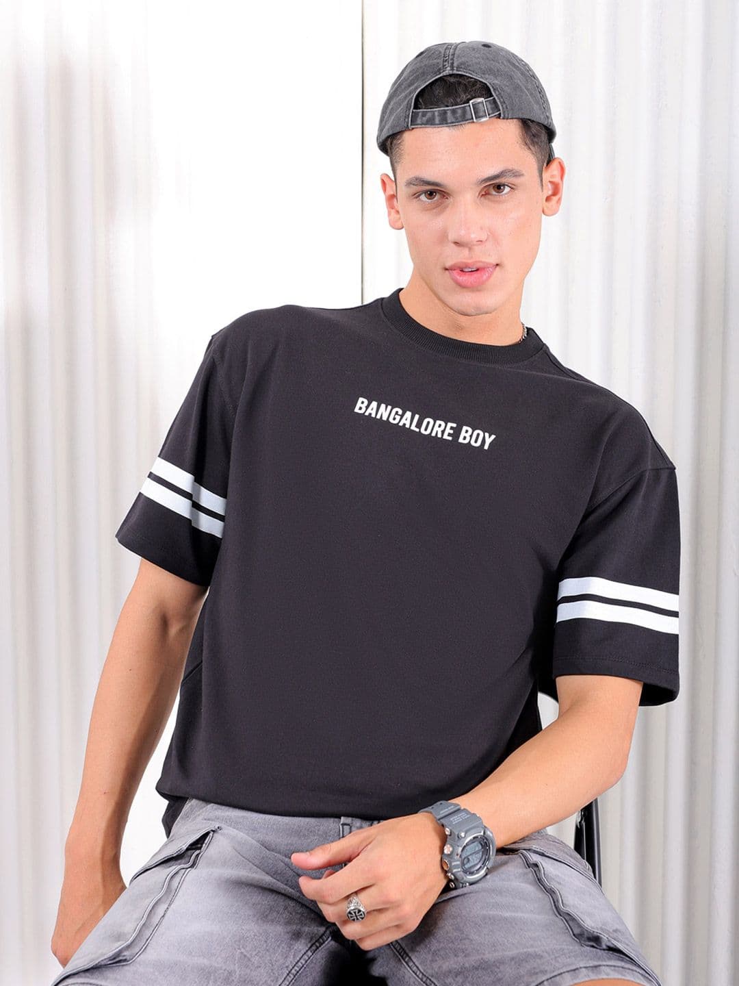 The Indian Garage Co Typography Printed Pure Cotton Boxy T-shirt - view 1