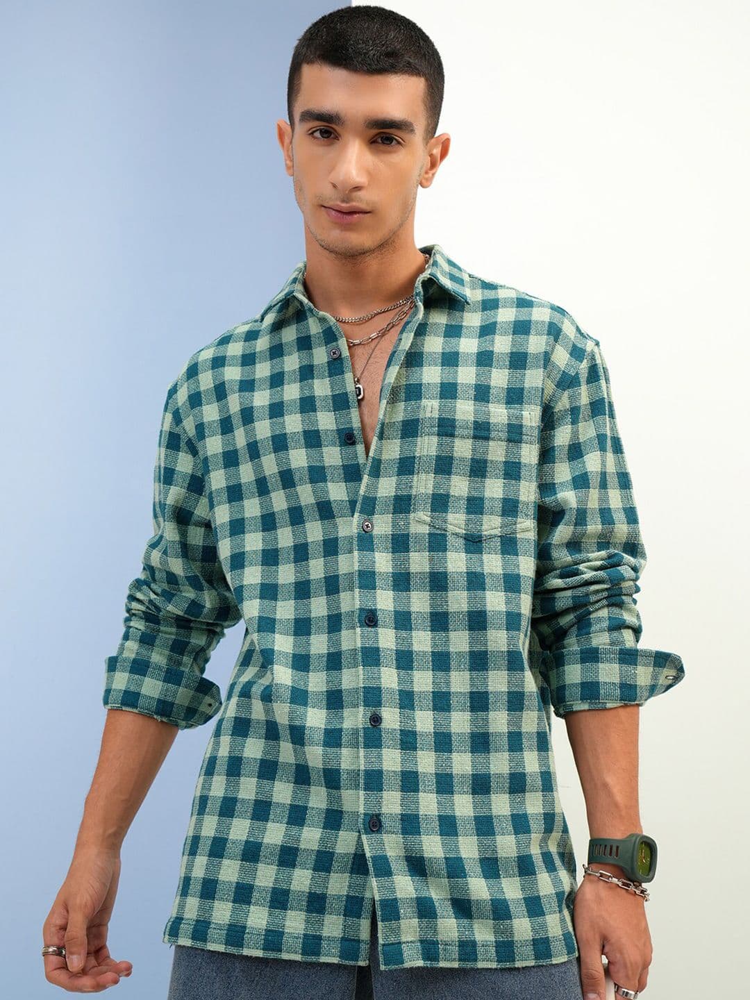 Highlander Men Textured Dobby Checked Relax Fit Shirt - view 1